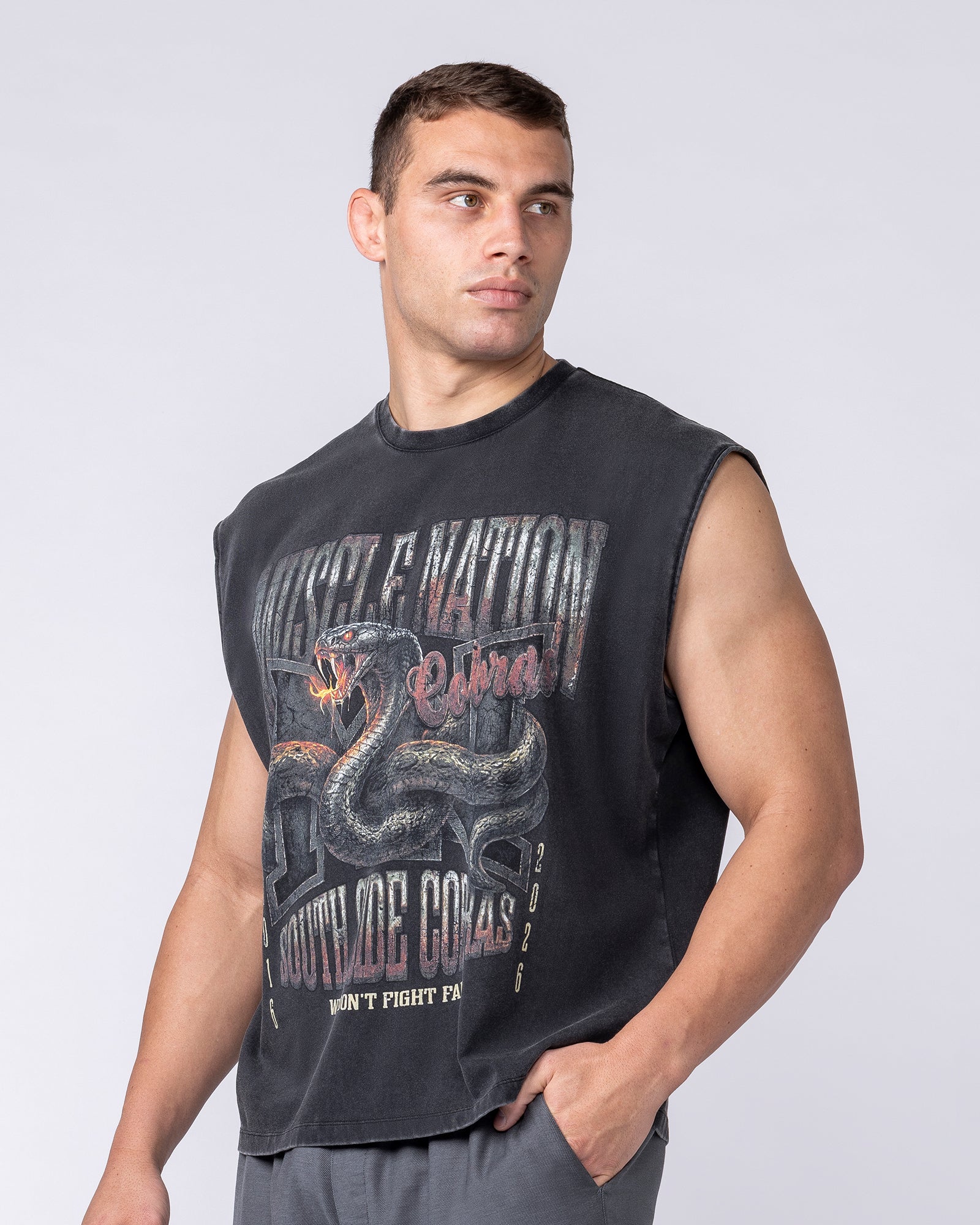 Muscle Nation Singlets & Tanks Cobras Boxy Muscle Tank - Washed Black