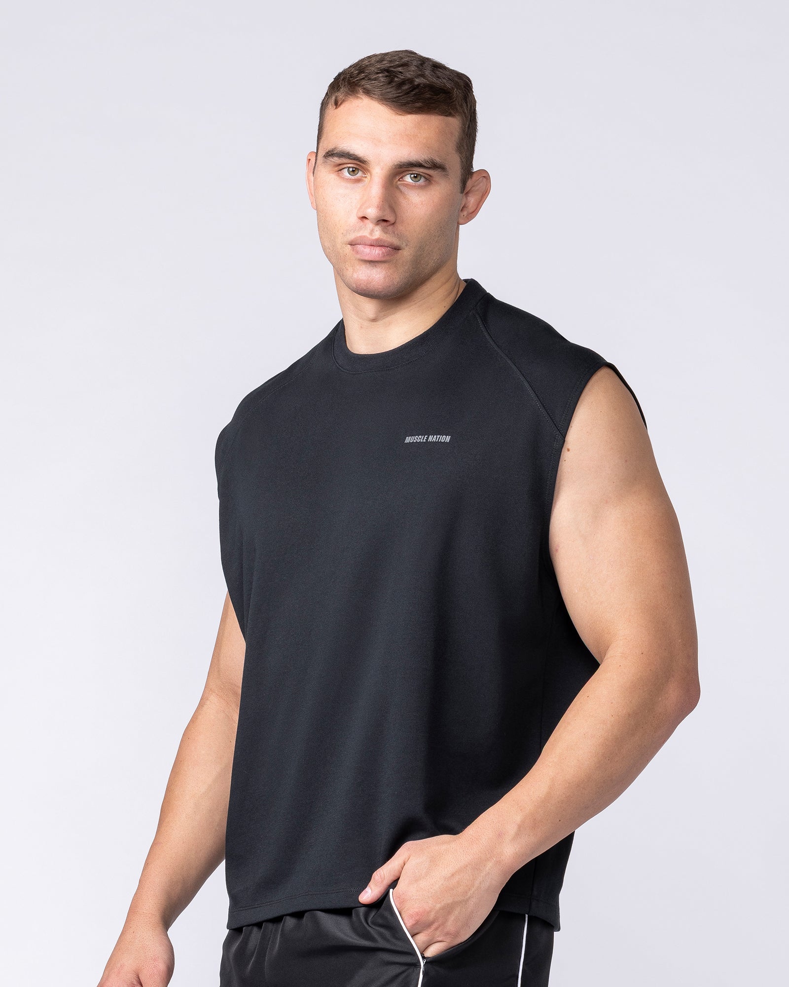 Muscle Nation Singlets & Tanks Daily Raglan Boxy Muscle Tank - Black