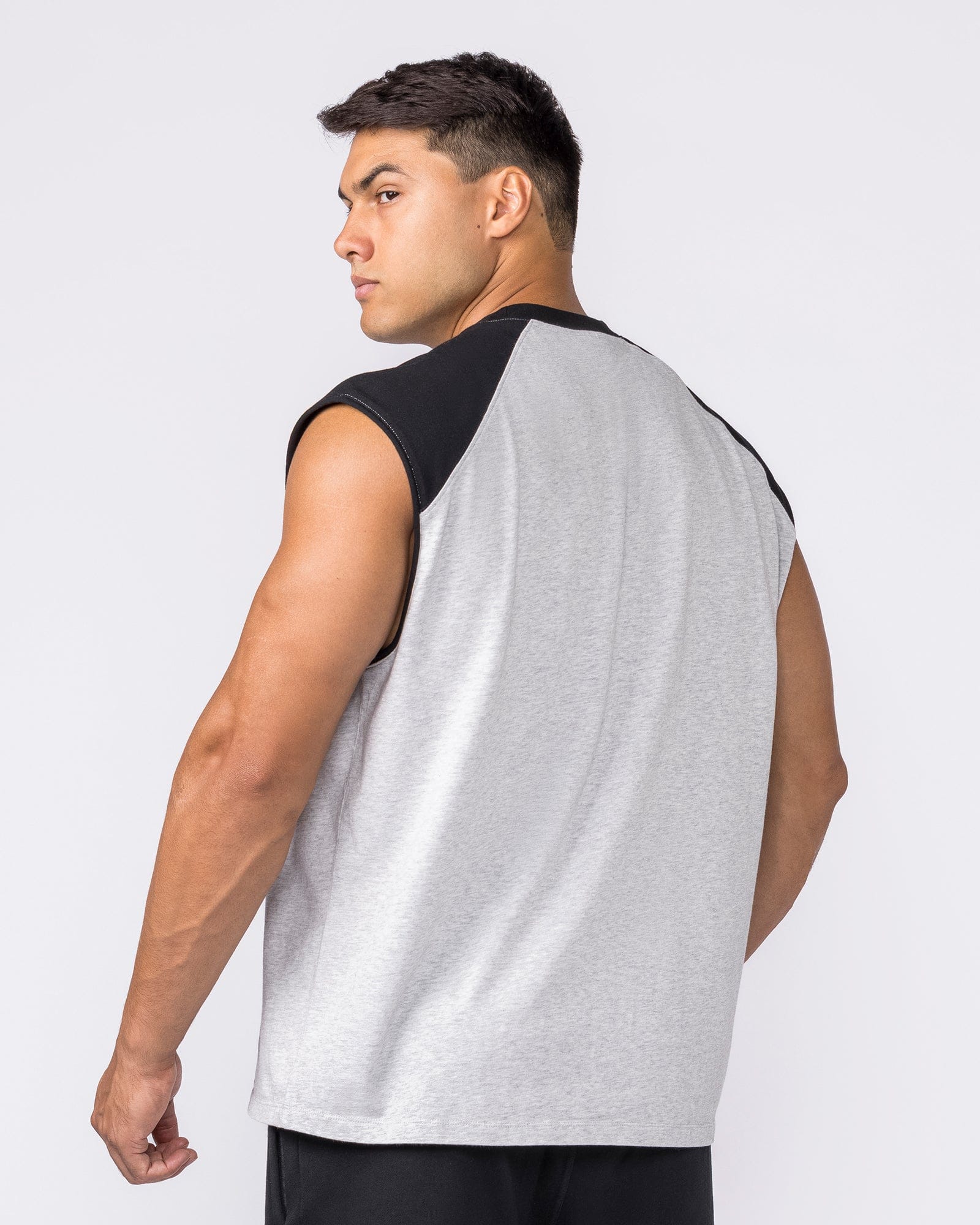 Muscle Nation Singlets & Tanks Essential Raglan Boxy Muscle Tank - Grey Marl / Black
