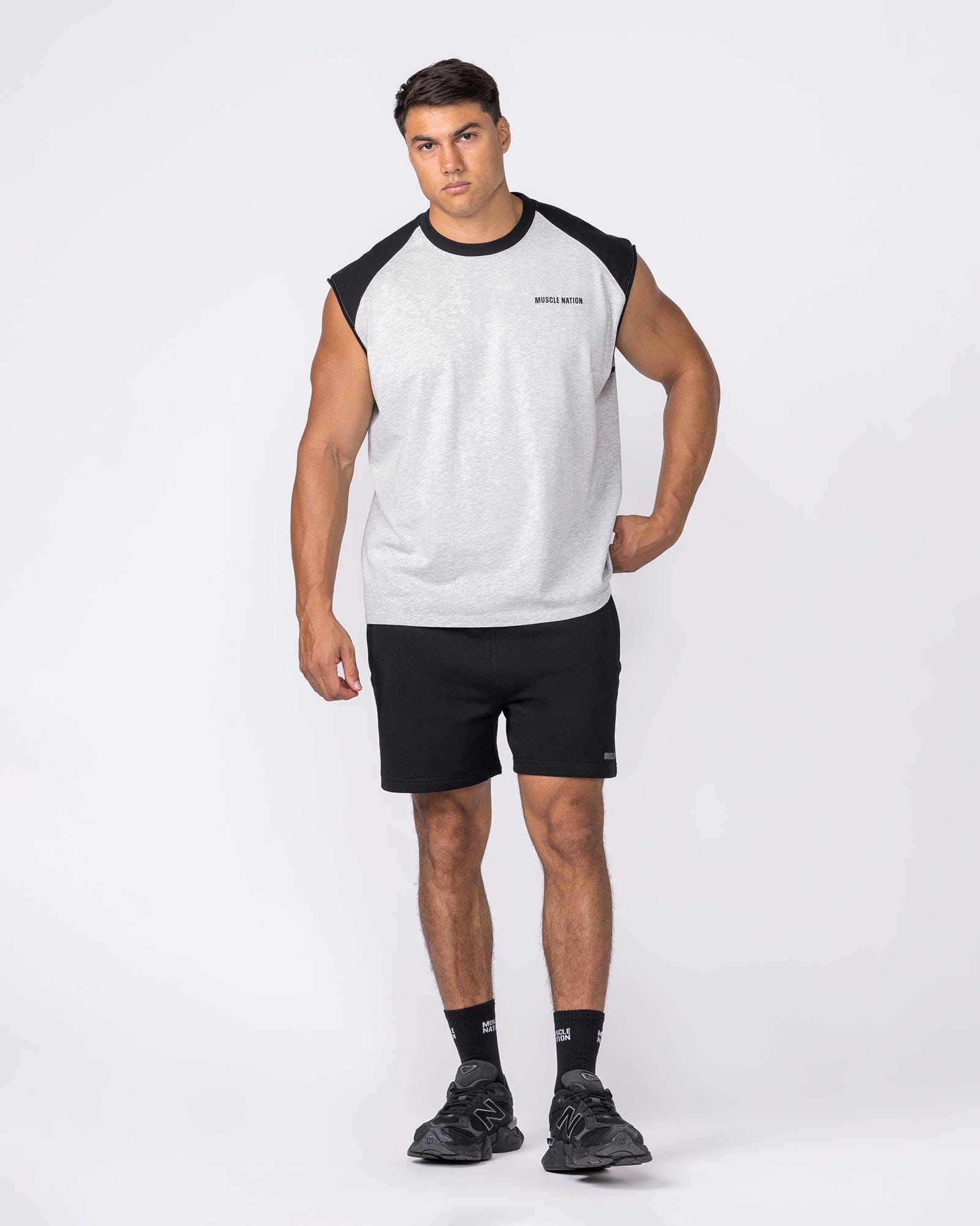 Muscle Nation Singlets & Tanks Essential Raglan Boxy Muscle Tank - Grey Marl / Black