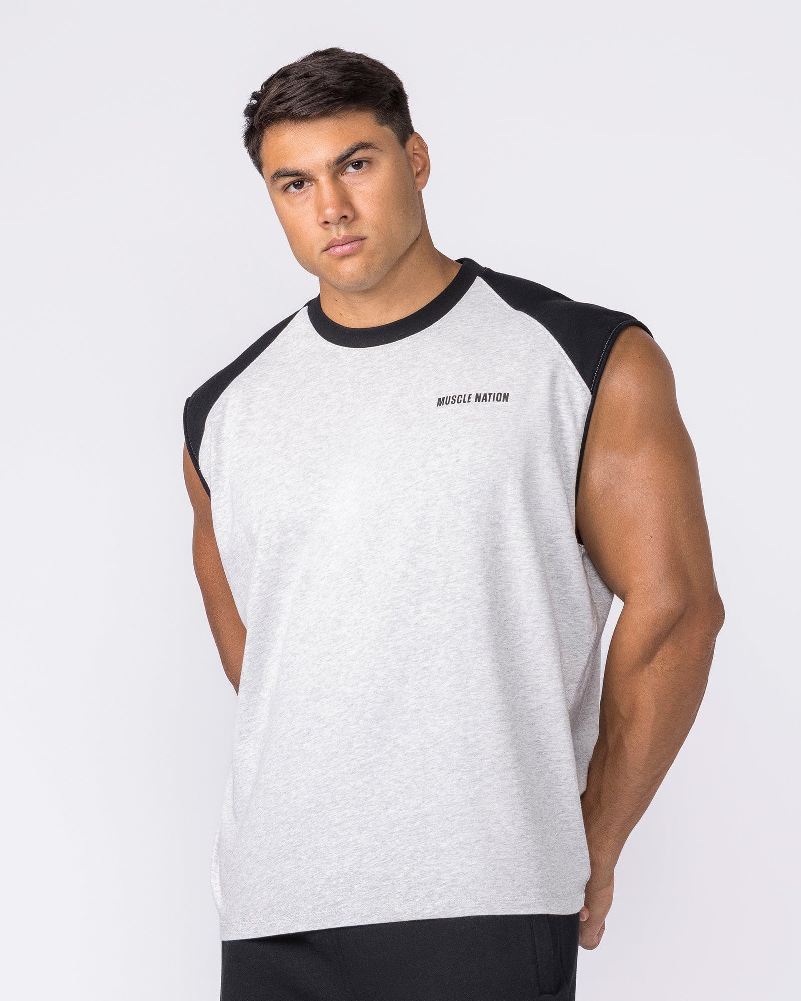 Muscle Nation Singlets & Tanks Essential Raglan Boxy Muscle Tank - Grey Marl / Black