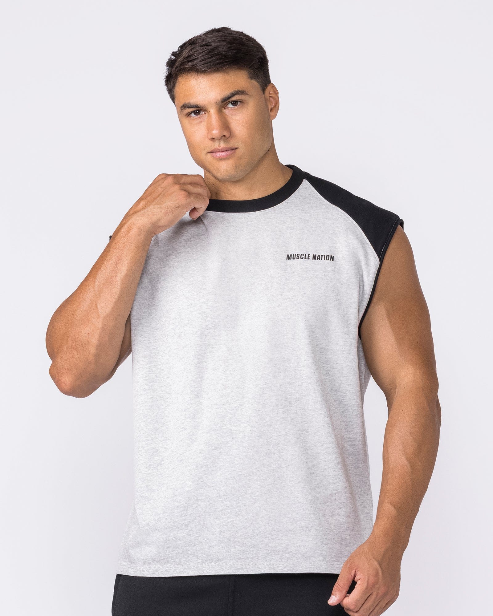 Muscle Nation Singlets & Tanks Essential Raglan Boxy Muscle Tank - Grey Marl / Black