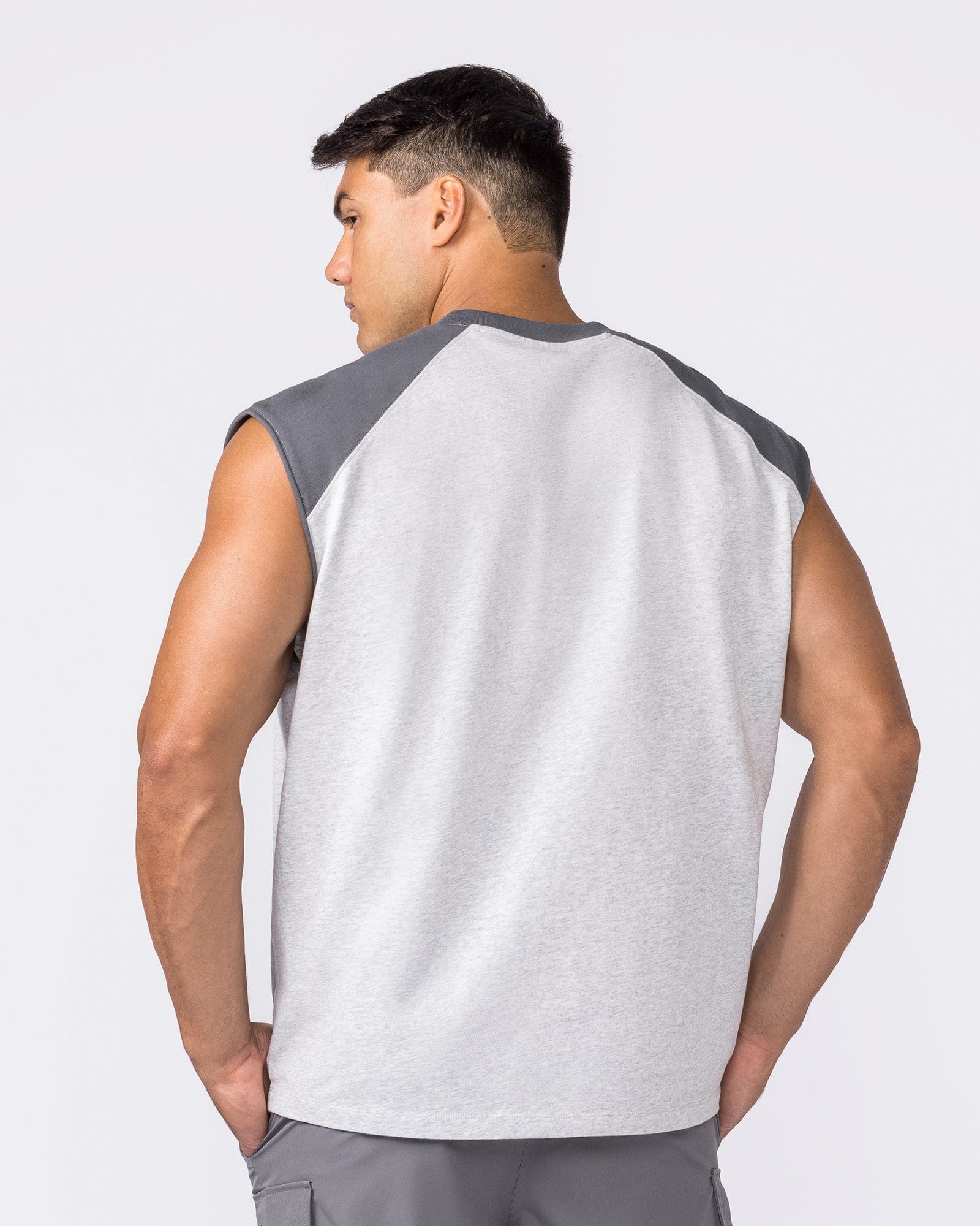 Muscle Nation Singlets & Tanks Essential Raglan Boxy Muscle Tank - Grey Marl / Tornado