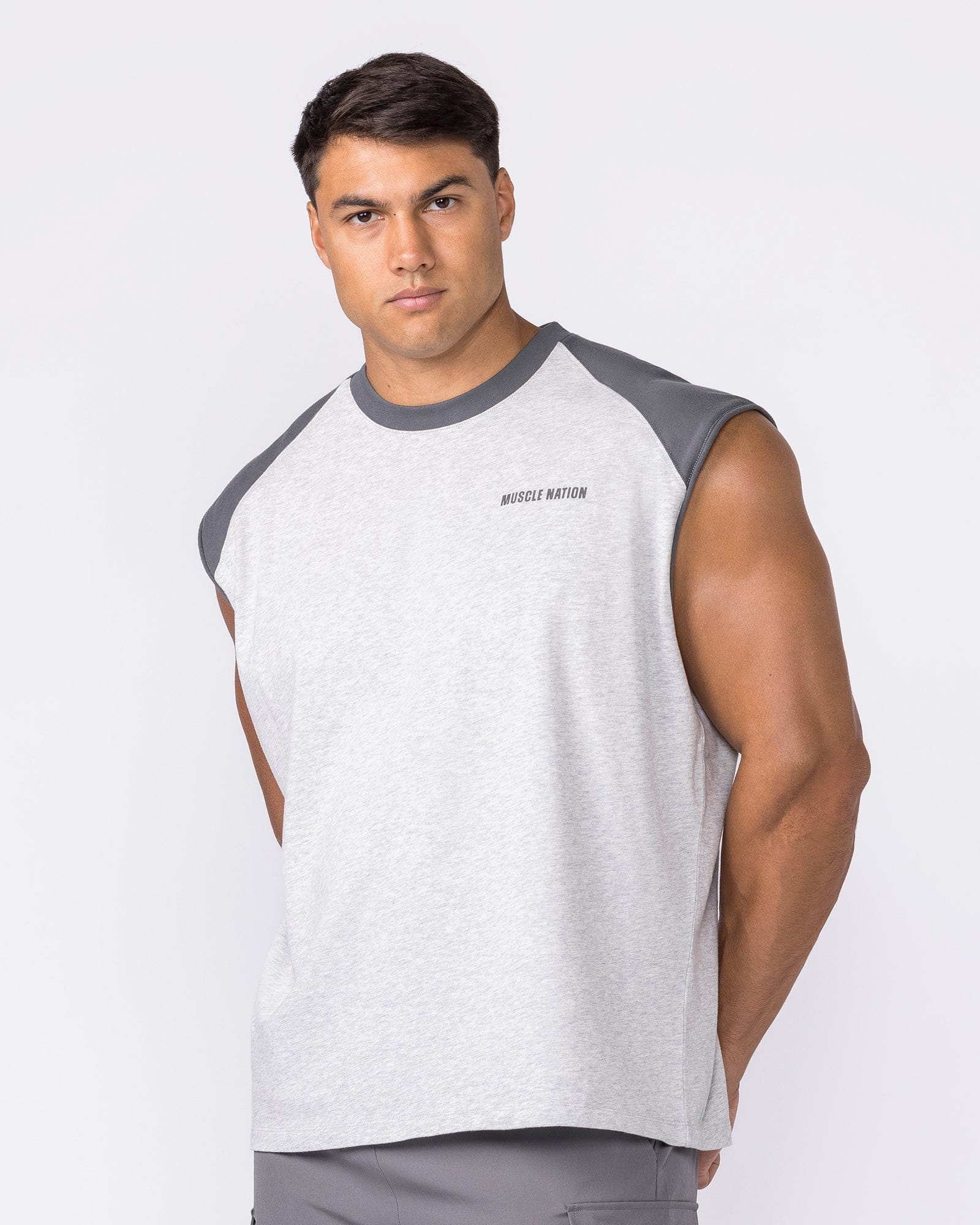 Muscle Nation Singlets & Tanks Essential Raglan Boxy Muscle Tank - Grey Marl / Tornado