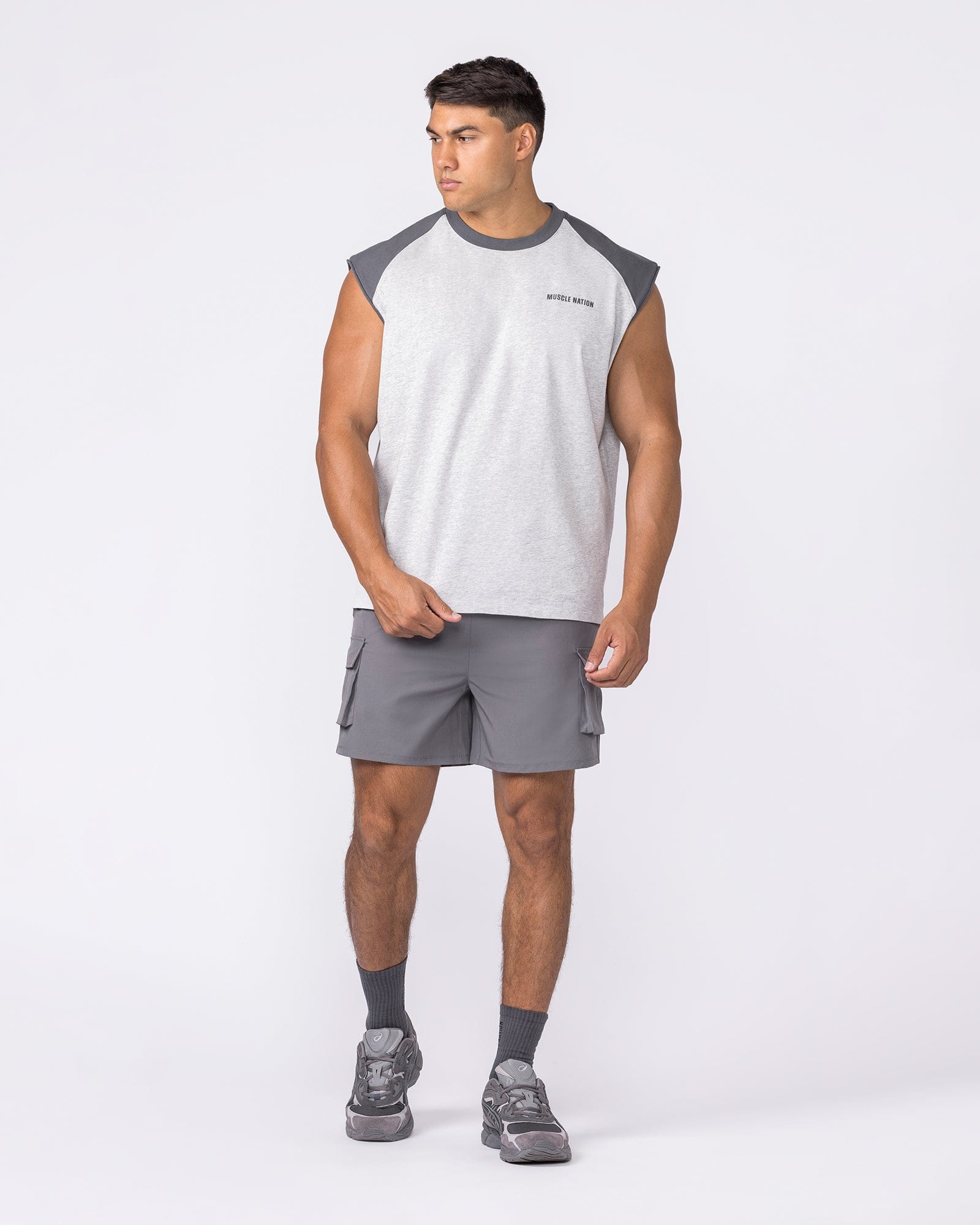 Muscle Nation Singlets & Tanks Essential Raglan Boxy Muscle Tank - Grey Marl / Tornado