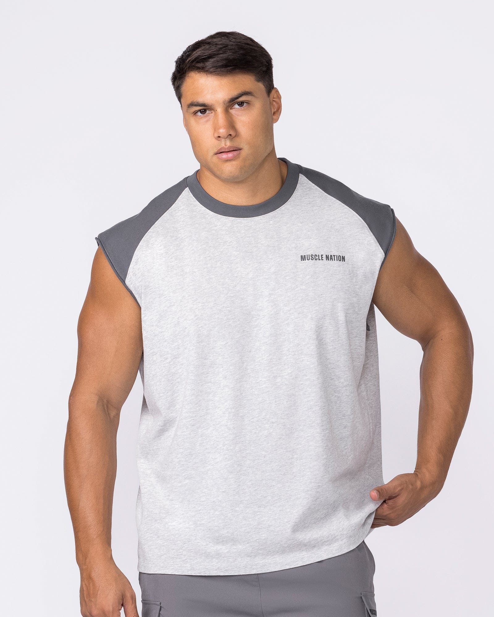 Muscle Nation Singlets & Tanks Essential Raglan Boxy Muscle Tank - Grey Marl / Tornado