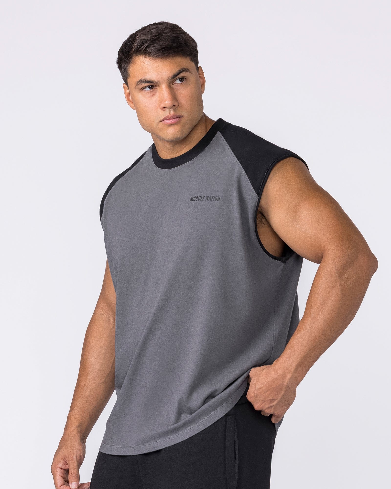Muscle Nation Singlets & Tanks Essential Raglan Boxy Muscle Tank - Tornado / Black