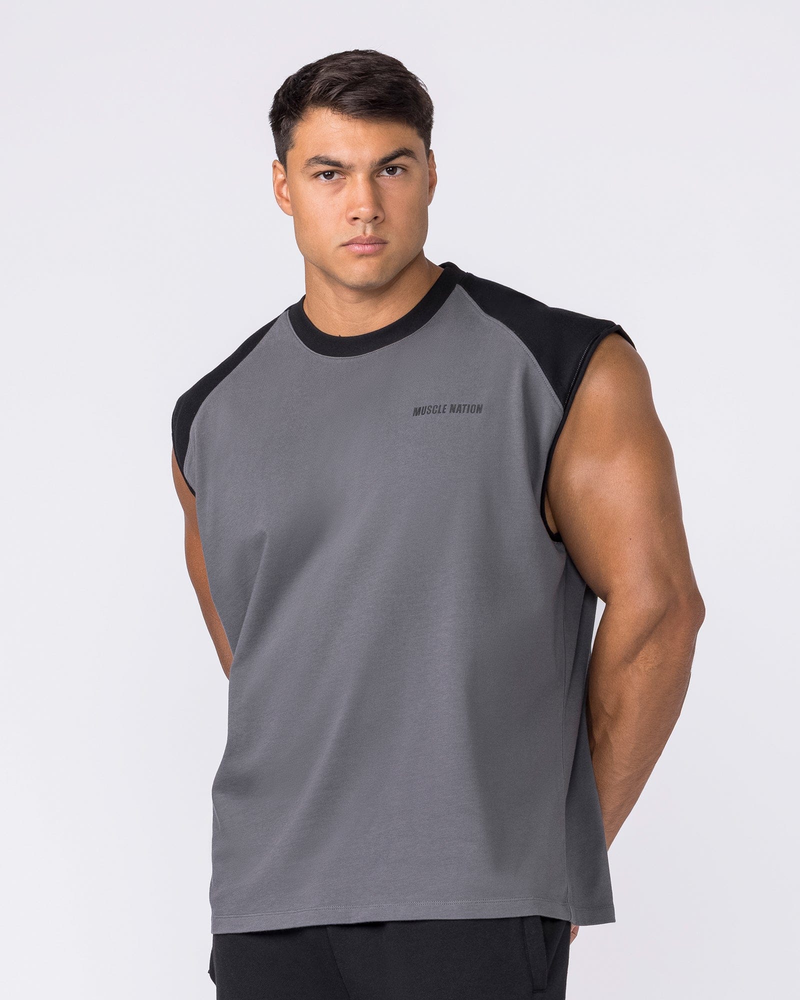 Muscle Nation Singlets & Tanks Essential Raglan Boxy Muscle Tank - Tornado / Black