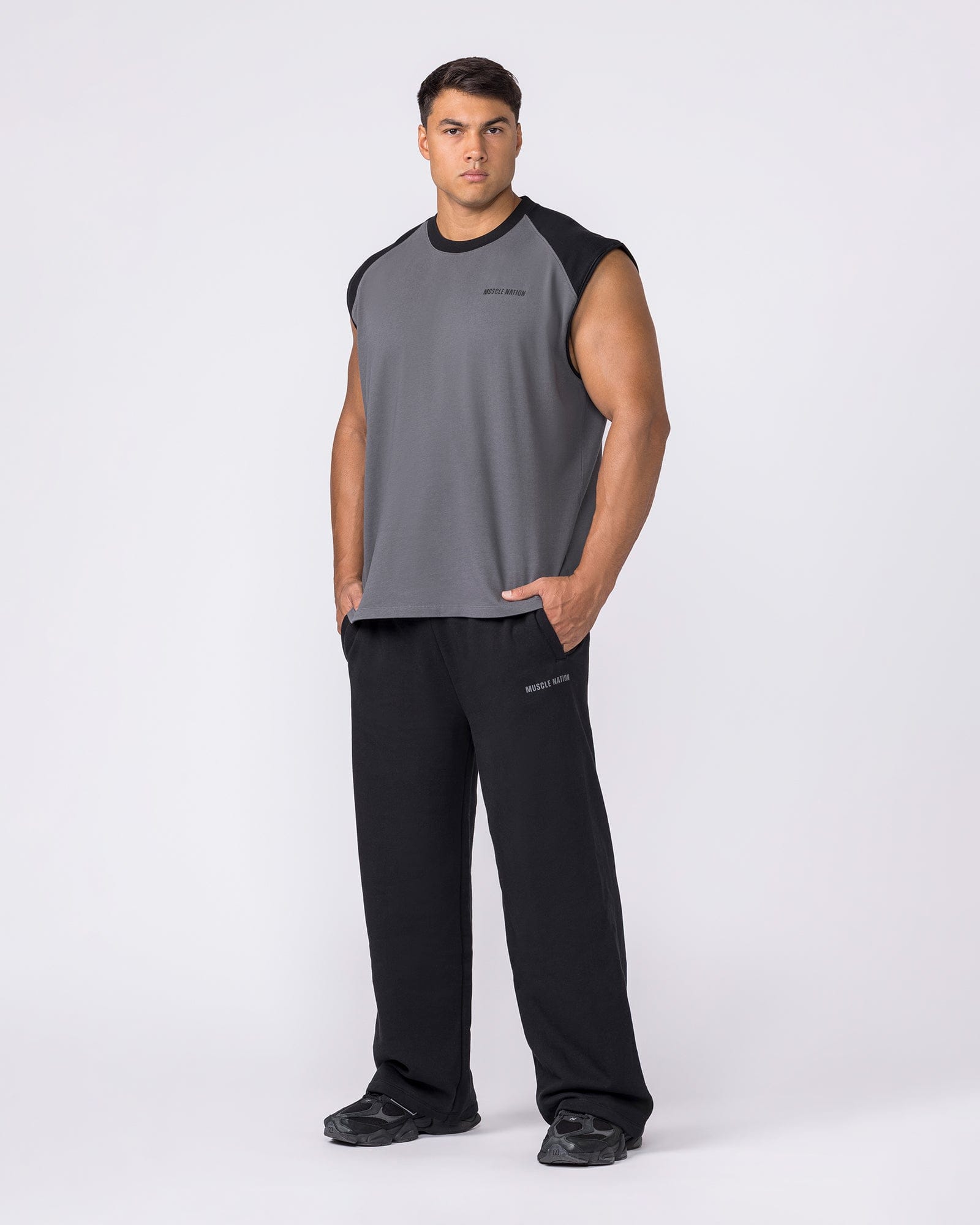 Muscle Nation Singlets & Tanks Essential Raglan Boxy Muscle Tank - Tornado / Black