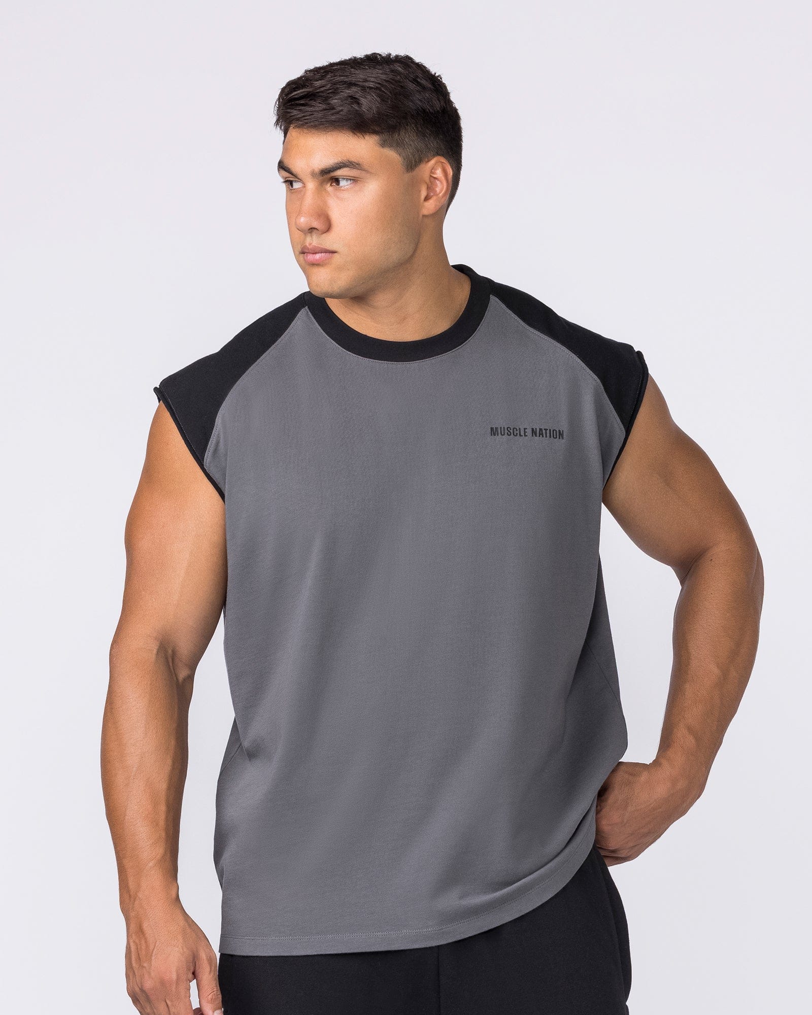 Muscle Nation Singlets & Tanks Essential Raglan Boxy Muscle Tank - Tornado / Black