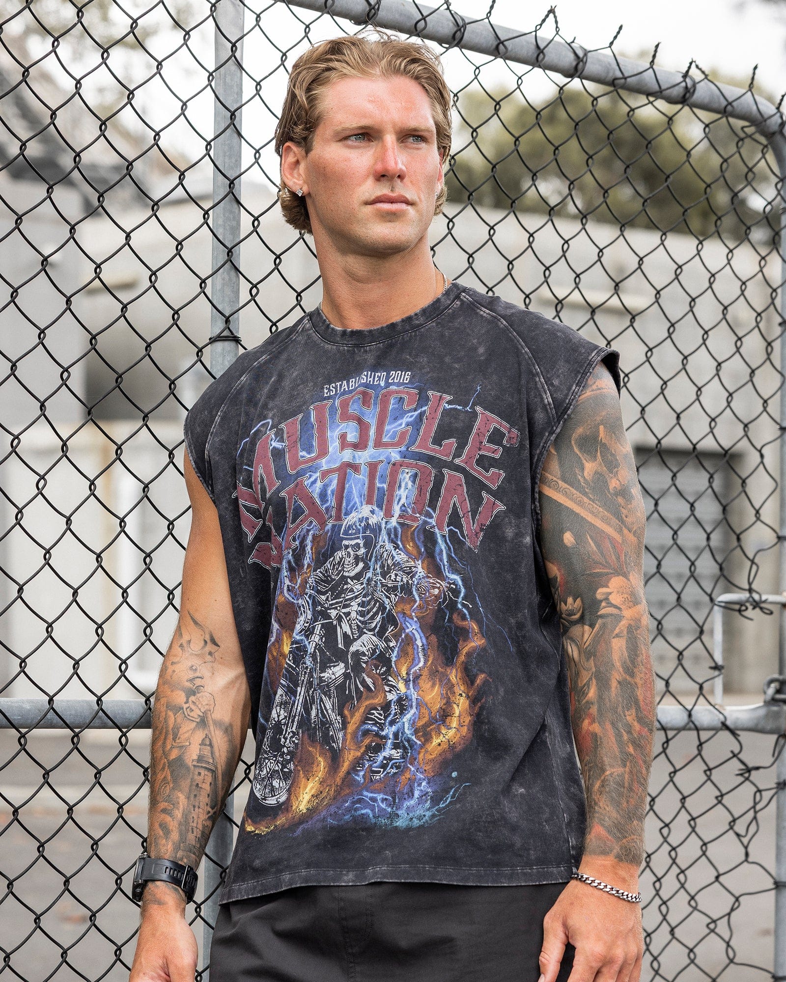 Muscle Nation Singlets & Tanks Full Throttle Vintage Boxy Muscle Tank - Washed Black