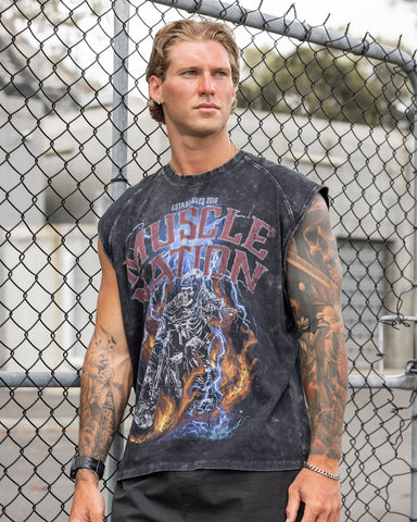 Muscle Nation Singlets & Tanks Full Throttle Vintage Boxy Muscle Tank - Washed Black