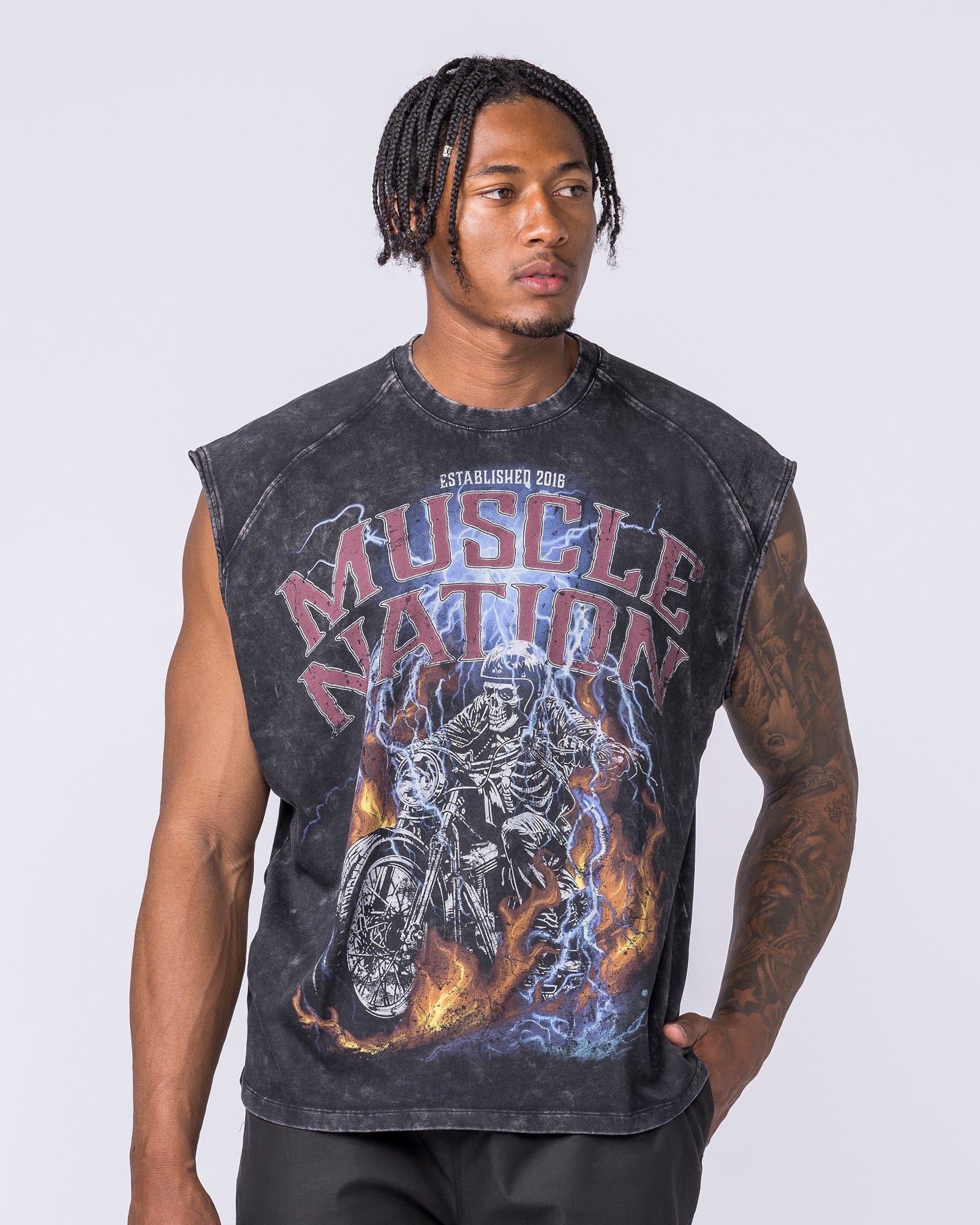 Muscle Nation Singlets & Tanks Full Throttle Vintage Boxy Muscle Tank - Washed Black