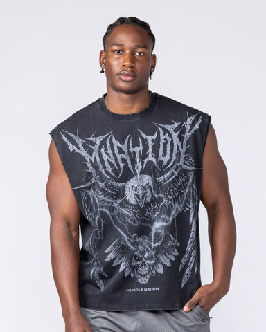 Muscle Nation Singlets & Tanks Gothic Eagle Boxy Muscle Tank - Washed Black