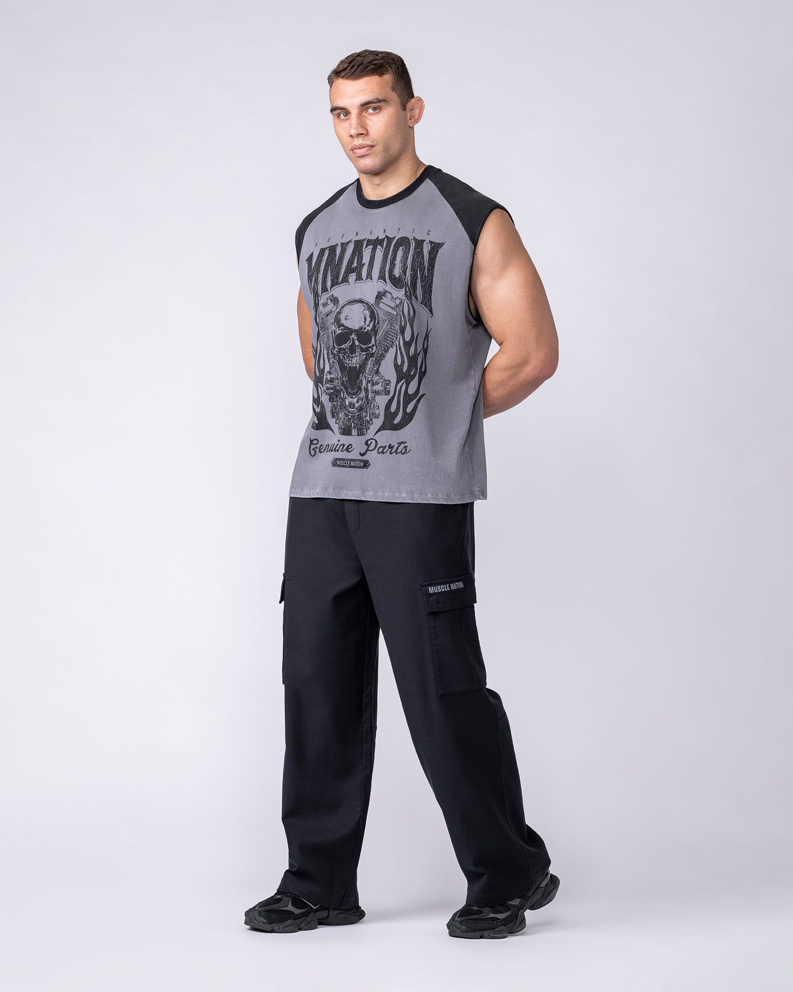 Muscle Nation Singlets & Tanks Iron Skull Raglan Boxy Muscle Tank - Washed Tornado
