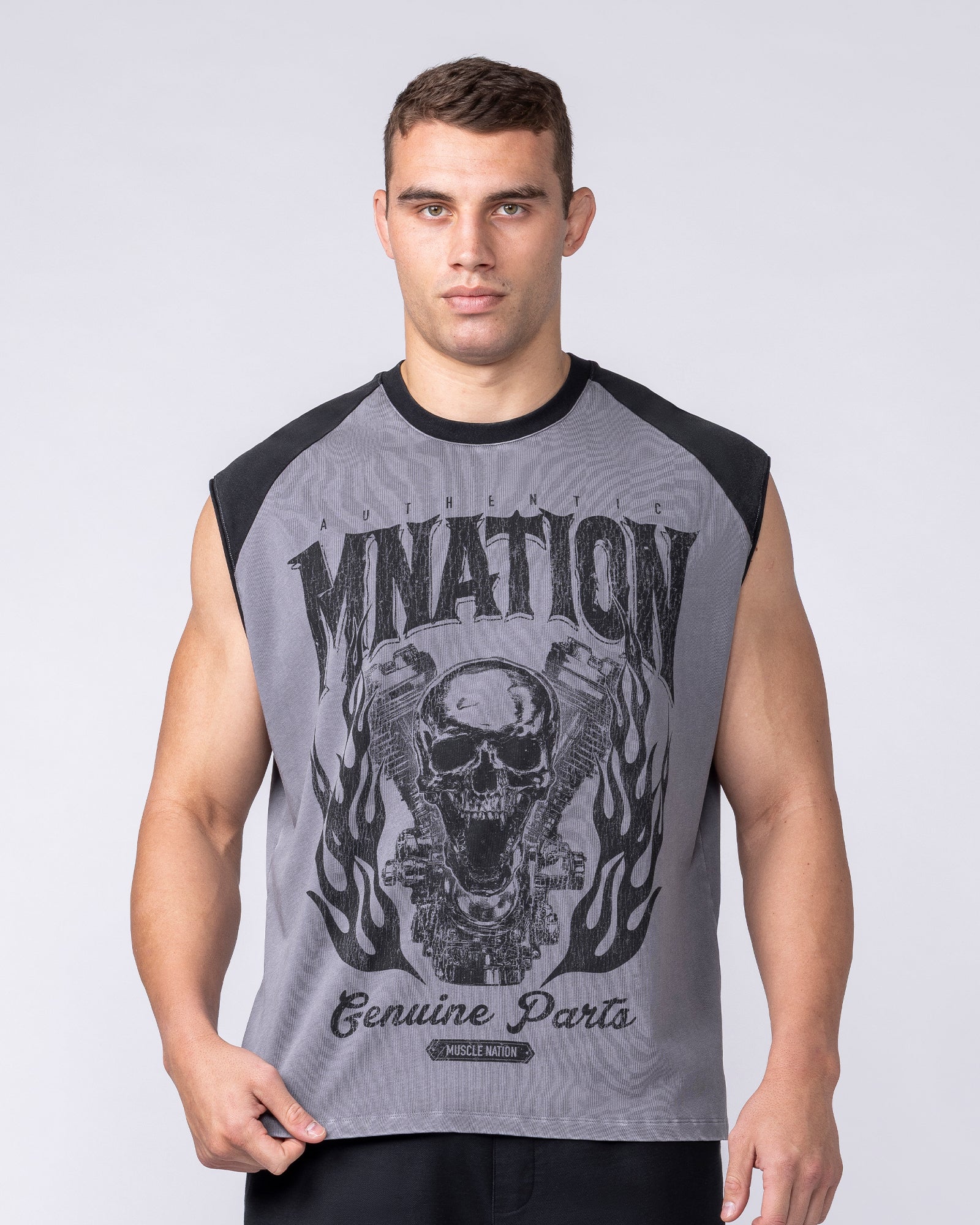 Muscle Nation Singlets & Tanks Iron Skull Raglan Boxy Muscle Tank - Washed Tornado