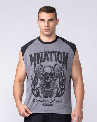Muscle Nation Singlets & Tanks Iron Skull Raglan Boxy Muscle Tank - Washed Tornado