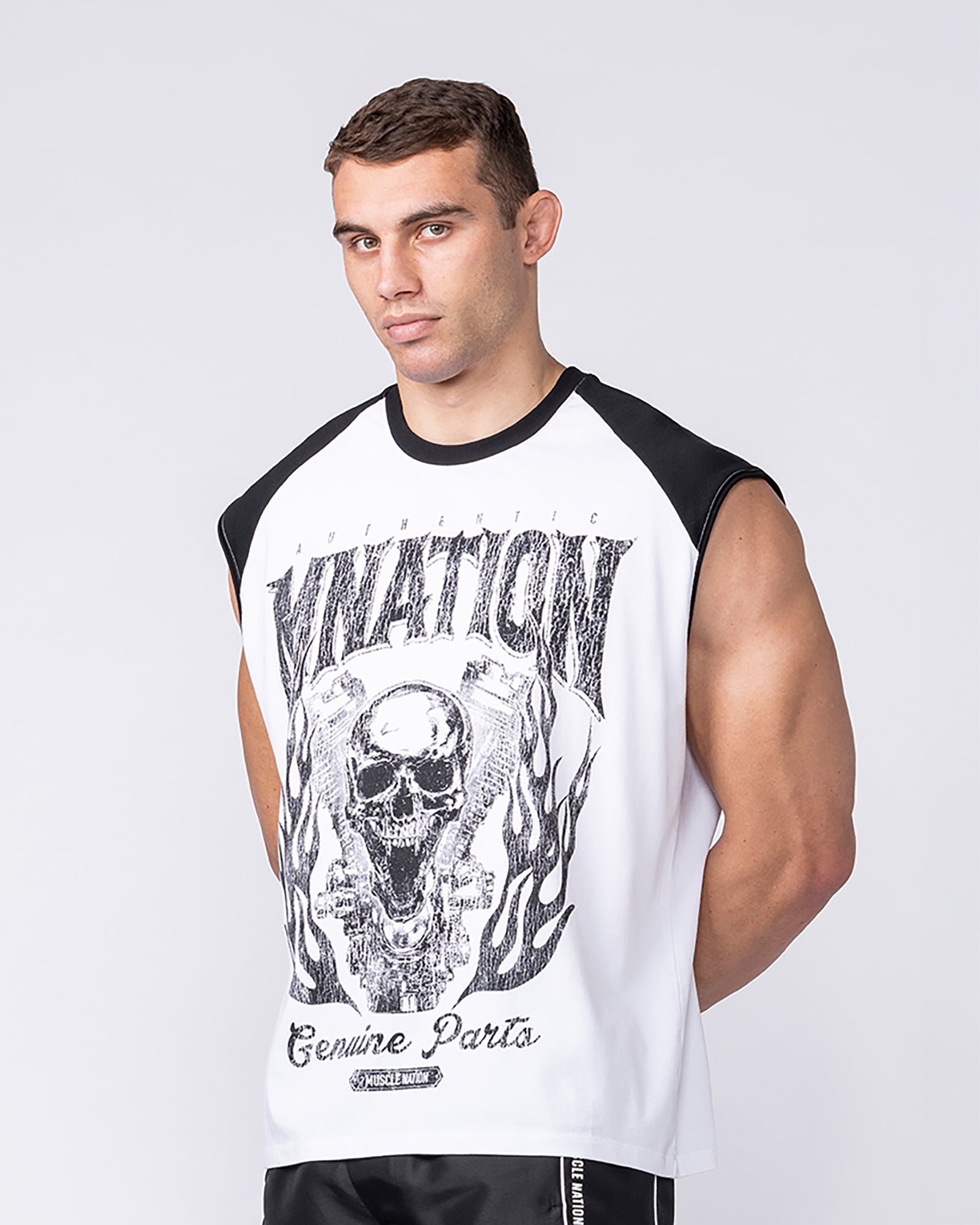Muscle Nation Singlets & Tanks Iron Skull Raglan Boxy Muscle Tank - White