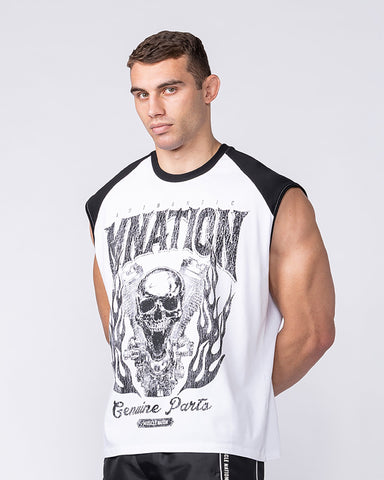 Muscle Nation Singlets & Tanks Iron Skull Raglan Boxy Muscle Tank - White