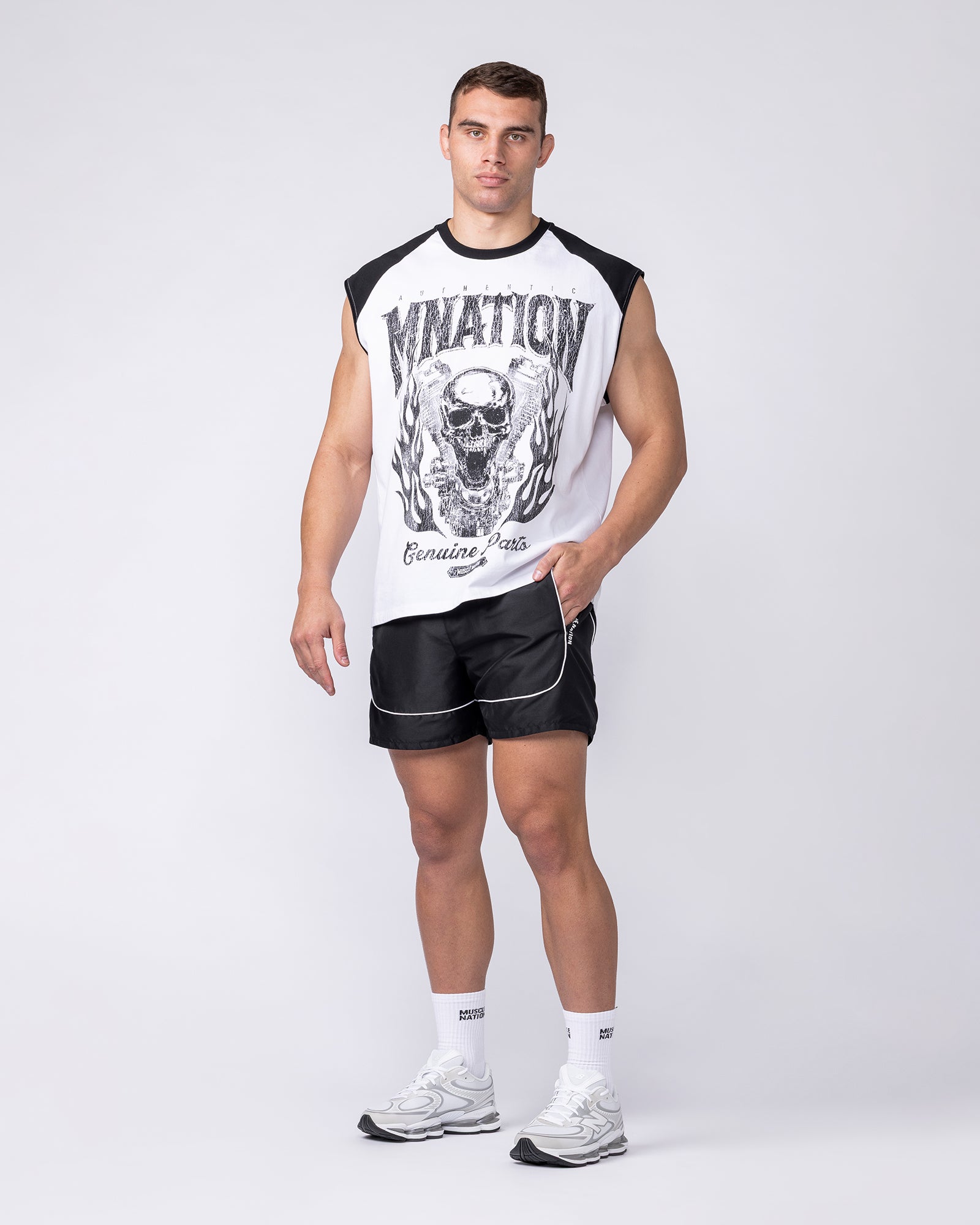 Muscle Nation Singlets & Tanks Iron Skull Raglan Boxy Muscle Tank - White