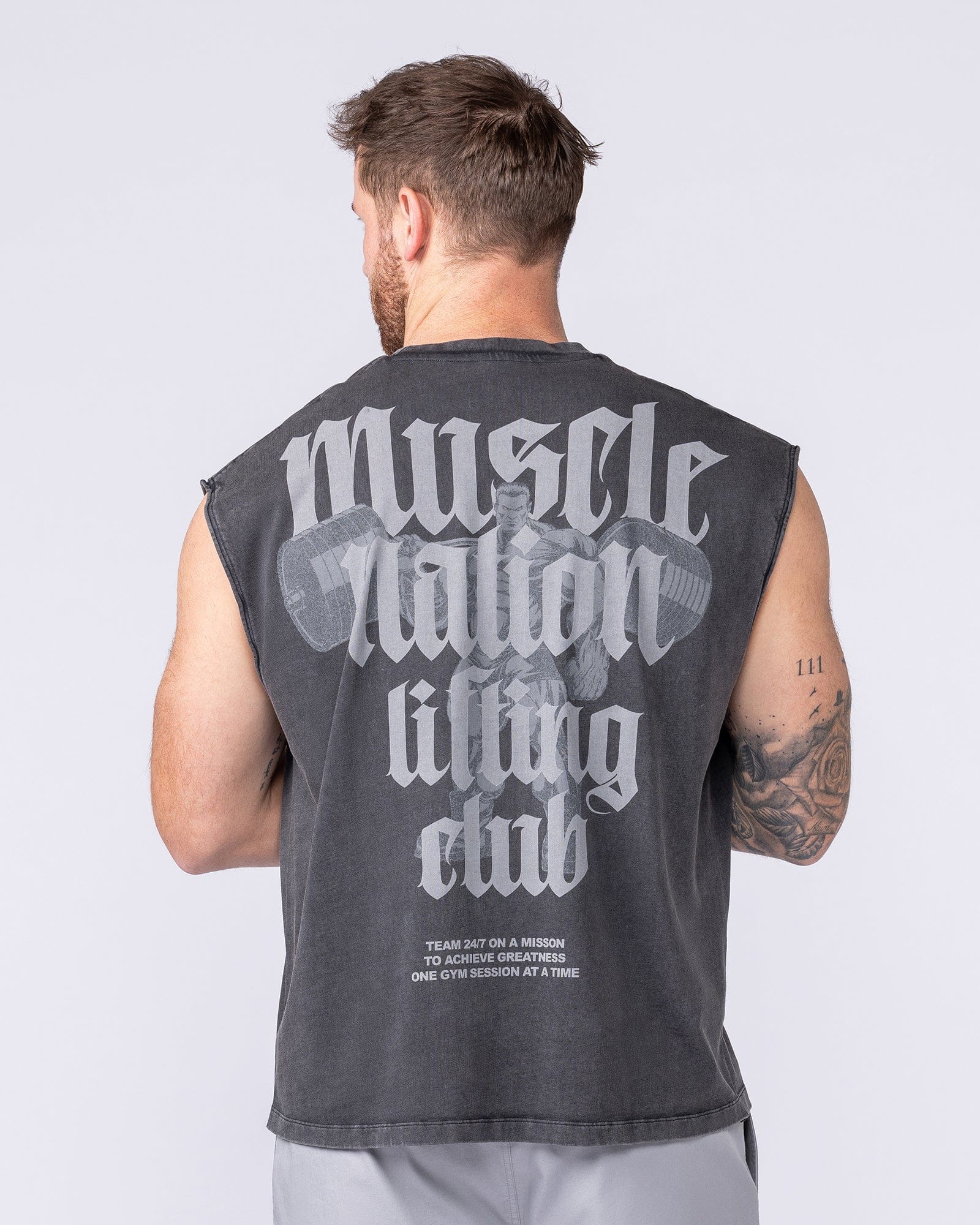 Muscle Nation Singlets & Tanks Lifting Club Vintage Boxy Muscle Tank - Washed Black