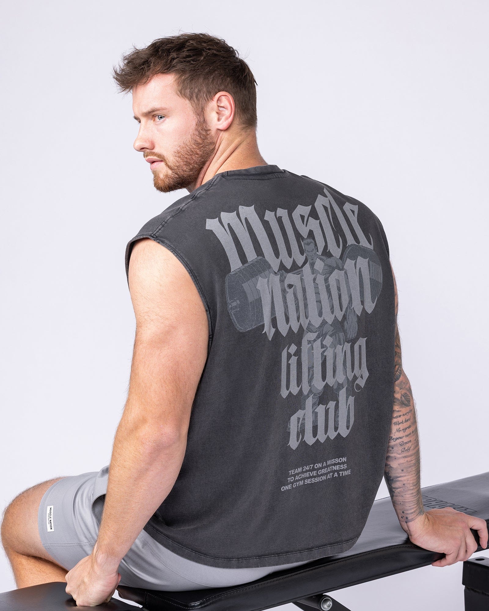 Muscle Nation Singlets & Tanks Lifting Club Vintage Boxy Muscle Tank - Washed Black