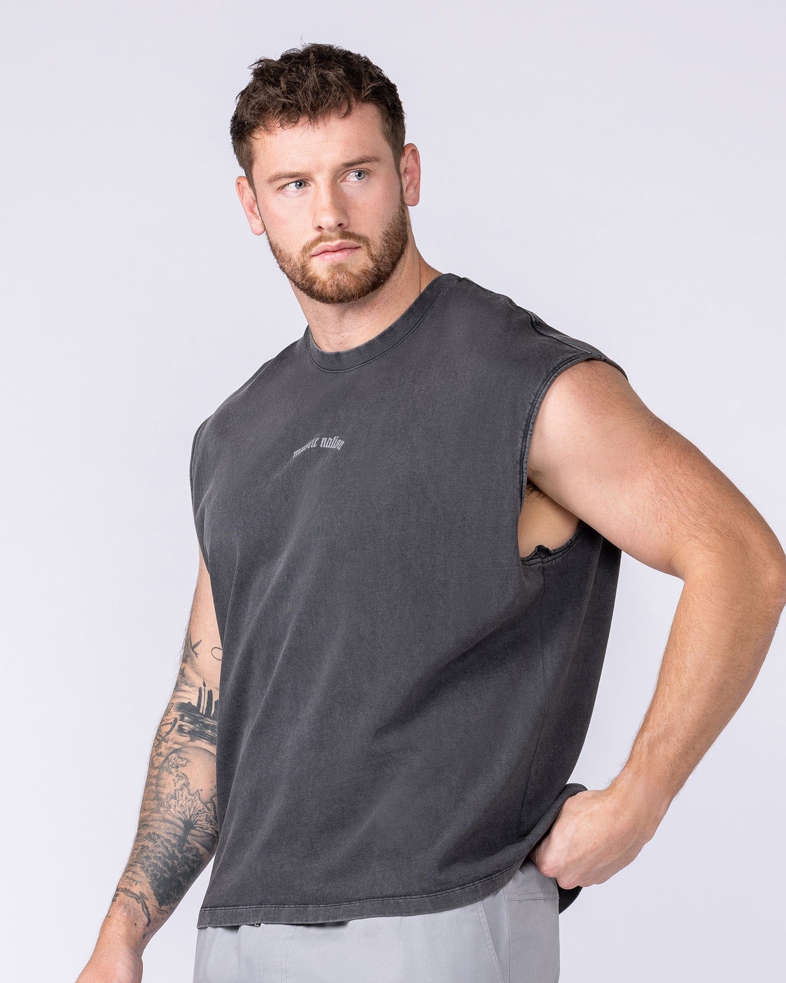 Muscle Nation Singlets & Tanks Lifting Club Vintage Boxy Muscle Tank - Washed Black