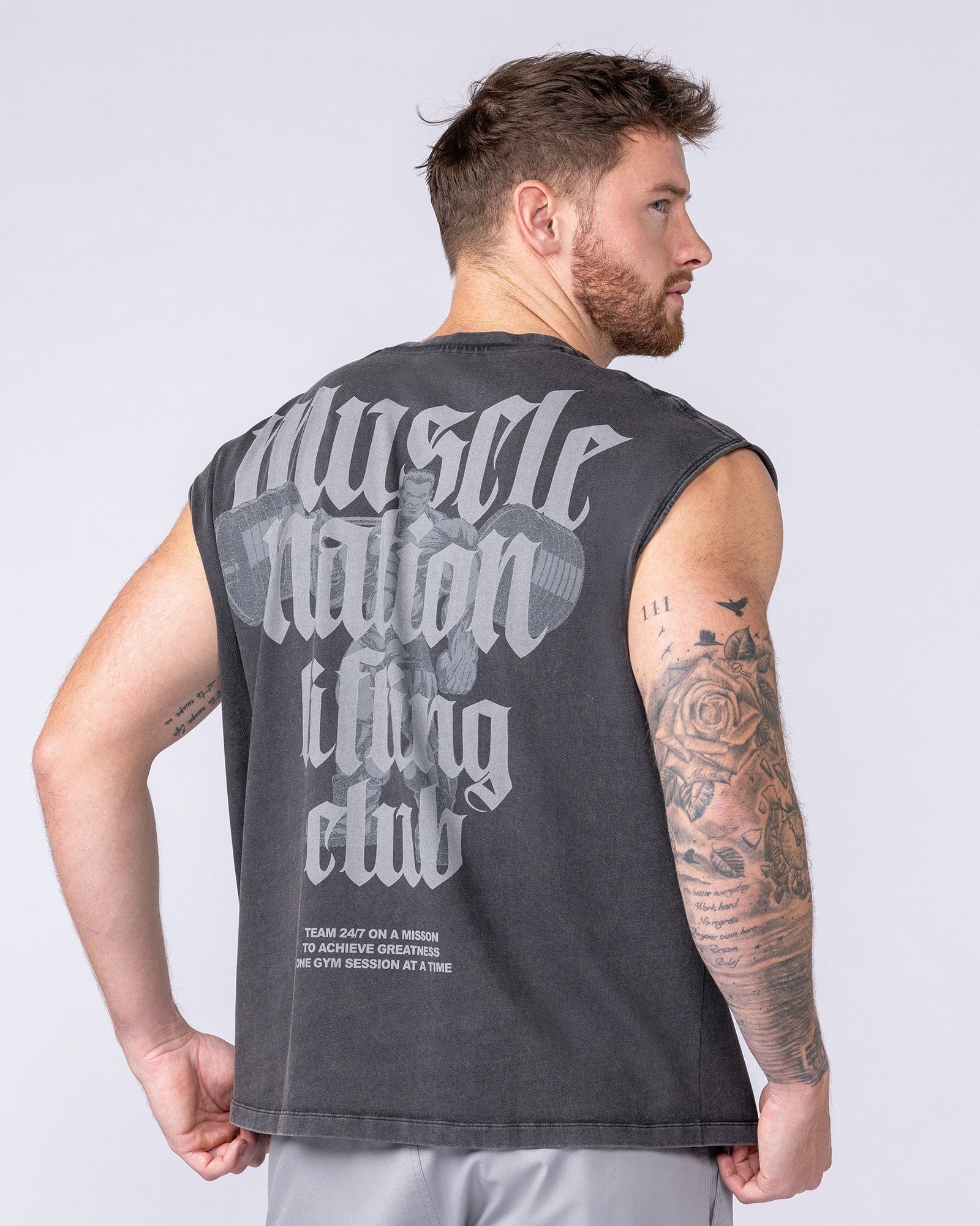 Muscle Nation Singlets & Tanks Lifting Club Vintage Boxy Muscle Tank - Washed Black