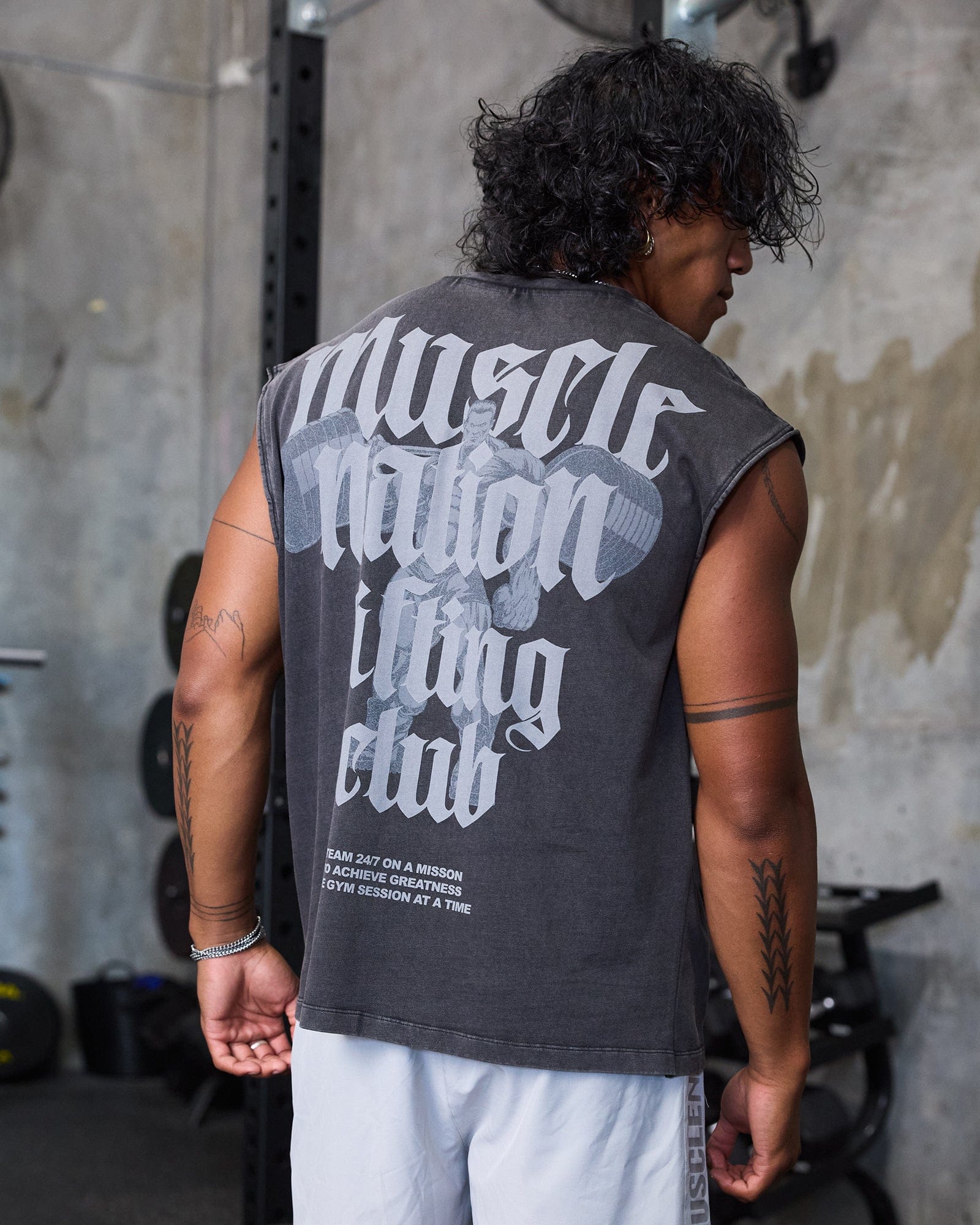 Muscle Nation Singlets & Tanks Lifting Club Vintage Boxy Muscle Tank - Washed Black