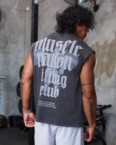 Muscle Nation Singlets & Tanks Lifting Club Vintage Boxy Muscle Tank - Washed Black