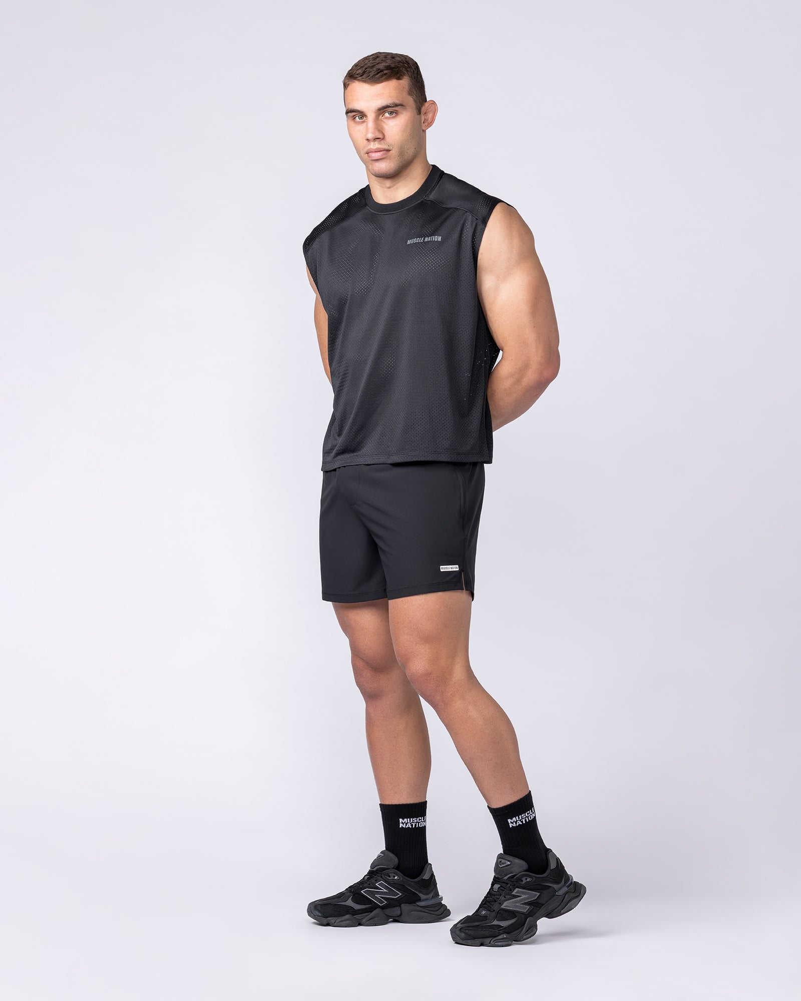 Muscle Nation Singlets & Tanks Mesh Boxy Cropped Muscle Tank - Black