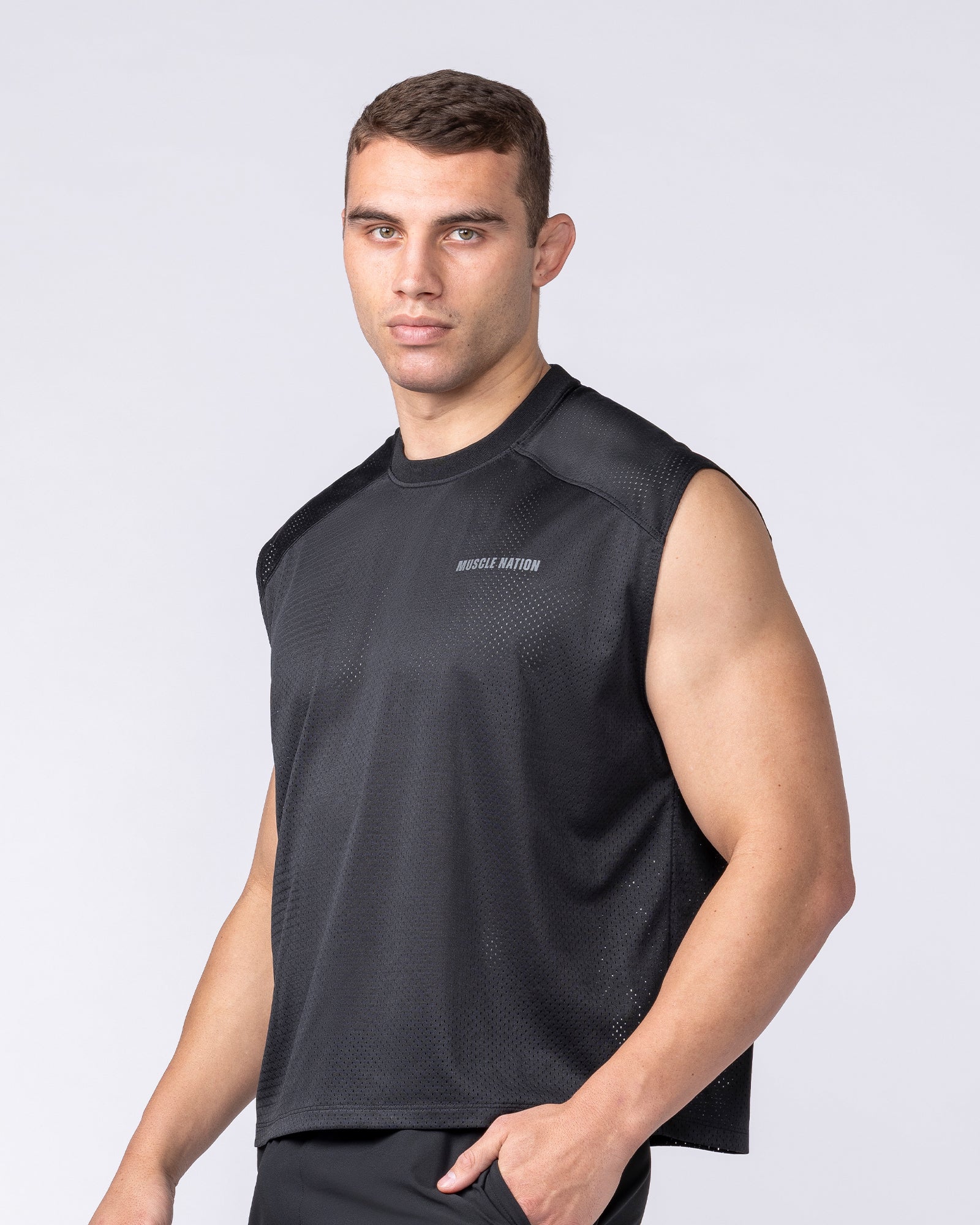 Muscle Nation Singlets & Tanks Mesh Boxy Cropped Muscle Tank - Black