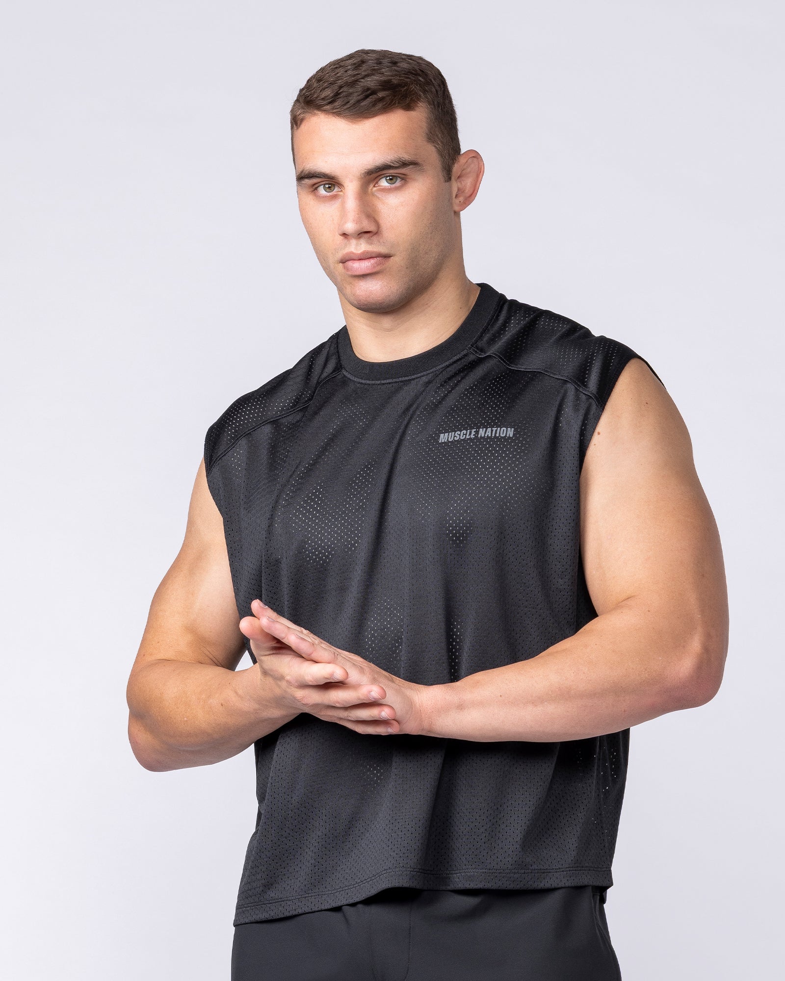 Muscle Nation Singlets & Tanks Mesh Boxy Cropped Muscle Tank - Black