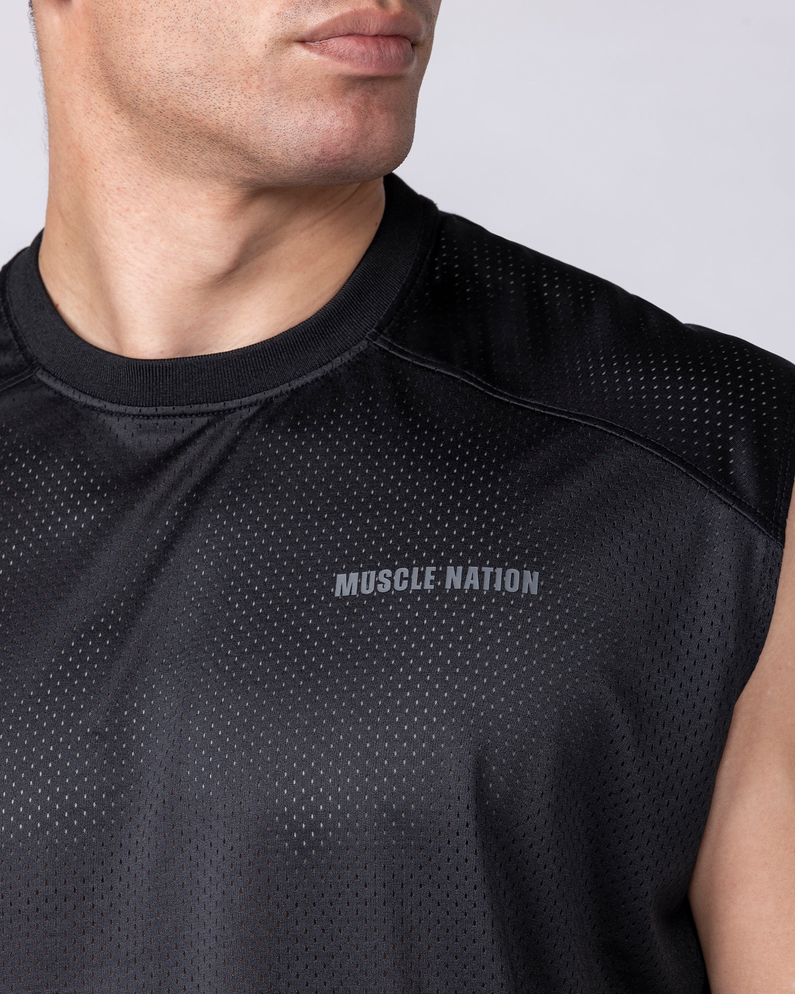 Muscle Nation Singlets & Tanks Mesh Boxy Cropped Muscle Tank - Black