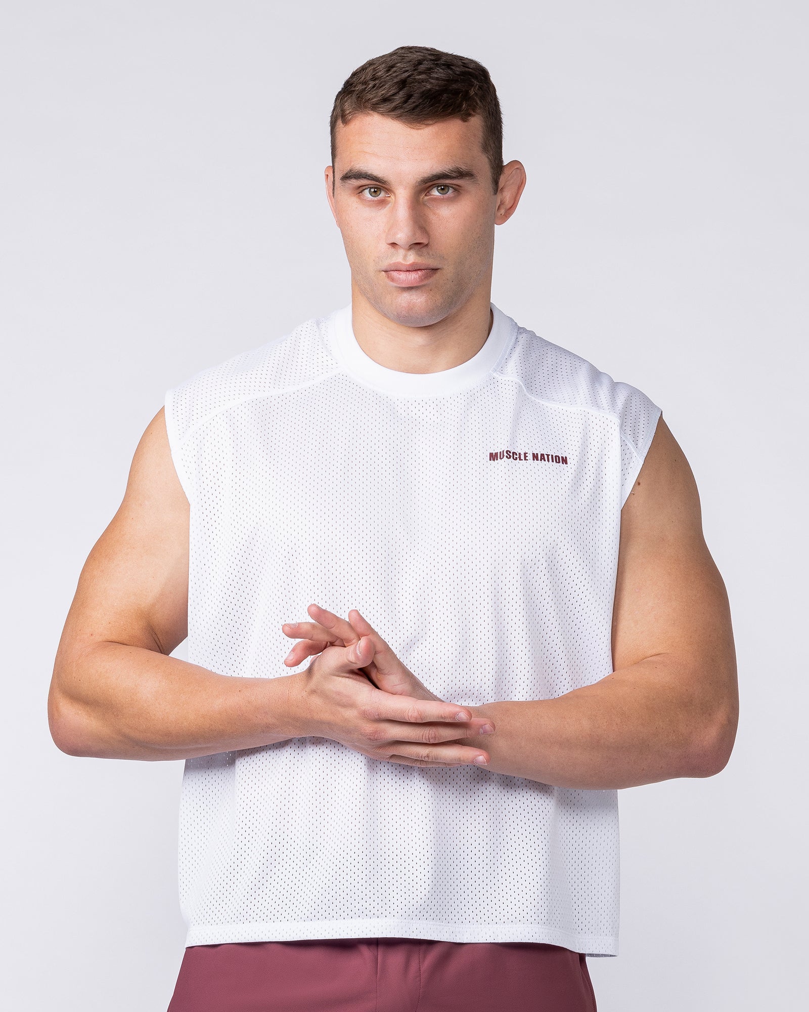 Muscle Nation Singlets & Tanks Mesh Boxy Cropped Muscle Tank - White