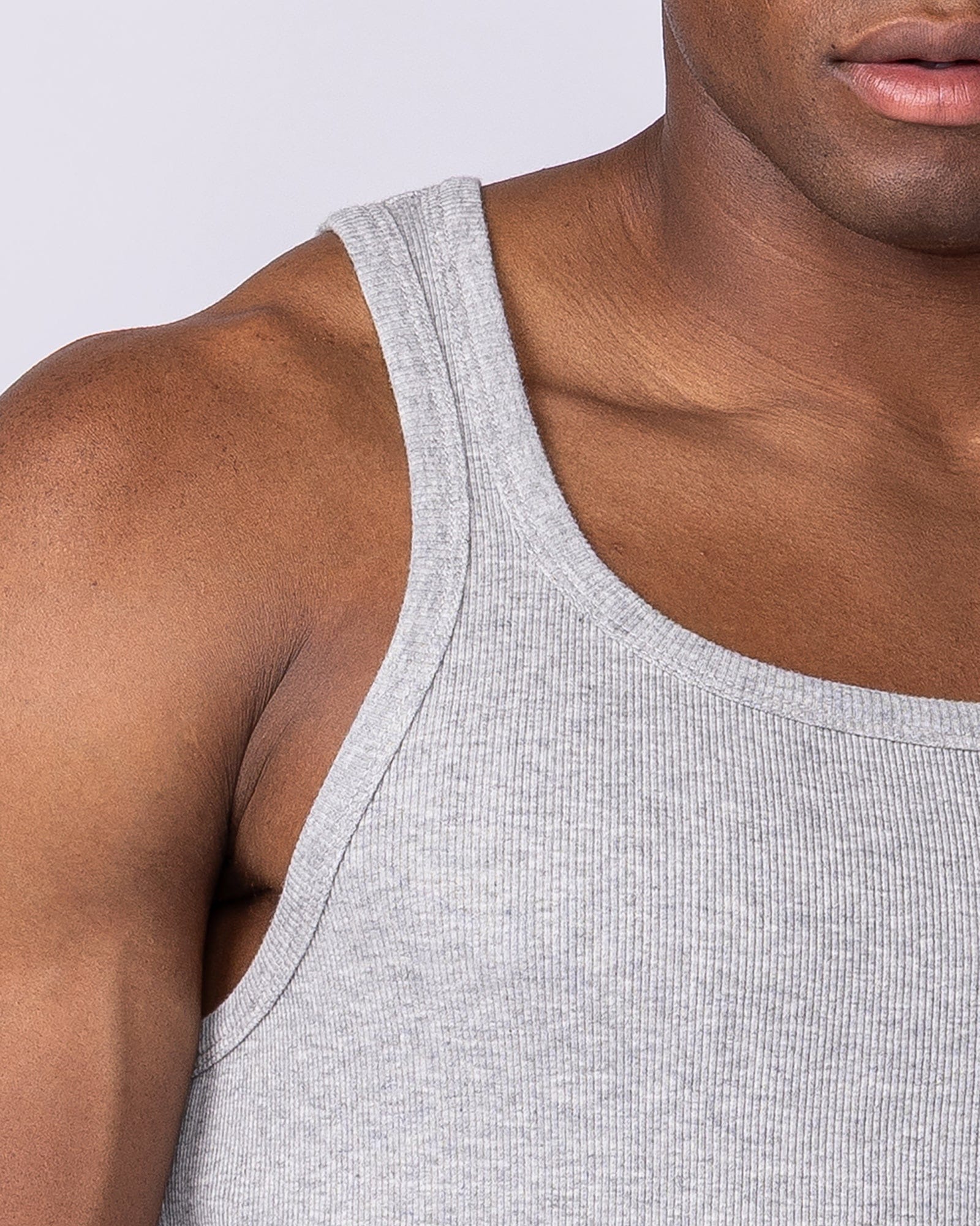 Muscle Nation Singlets & Tanks Ribbed Fitted Square Neck Training Tank - Grey Marl