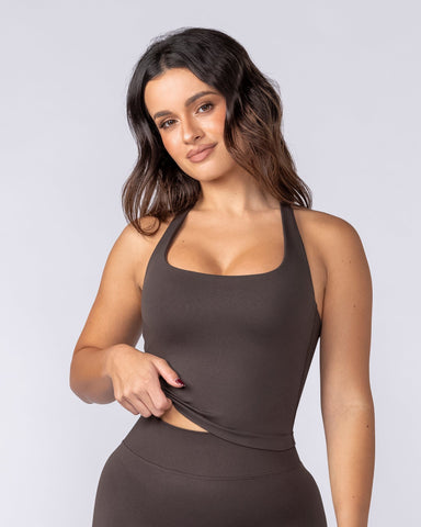 Muscle Nation Singlets & Tanks Sculpt Seamless Halter Bra Tank - Cocoa