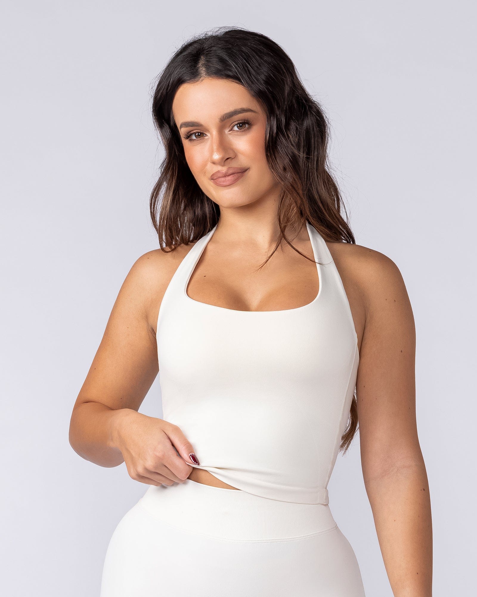 Muscle Nation Singlets & Tanks Sculpt Seamless Halter Bra Tank - Travertine