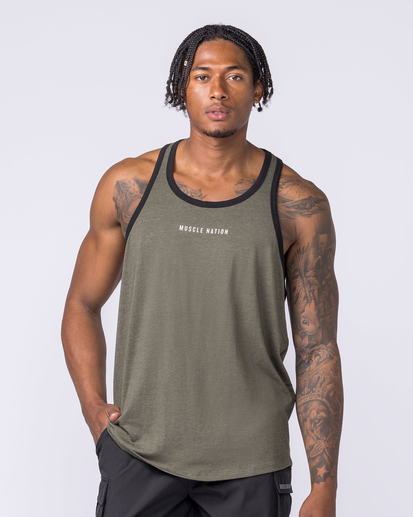 Muscle Nation Singlets & Tanks Striker Y Back Singlet - Dark Khaki Marl