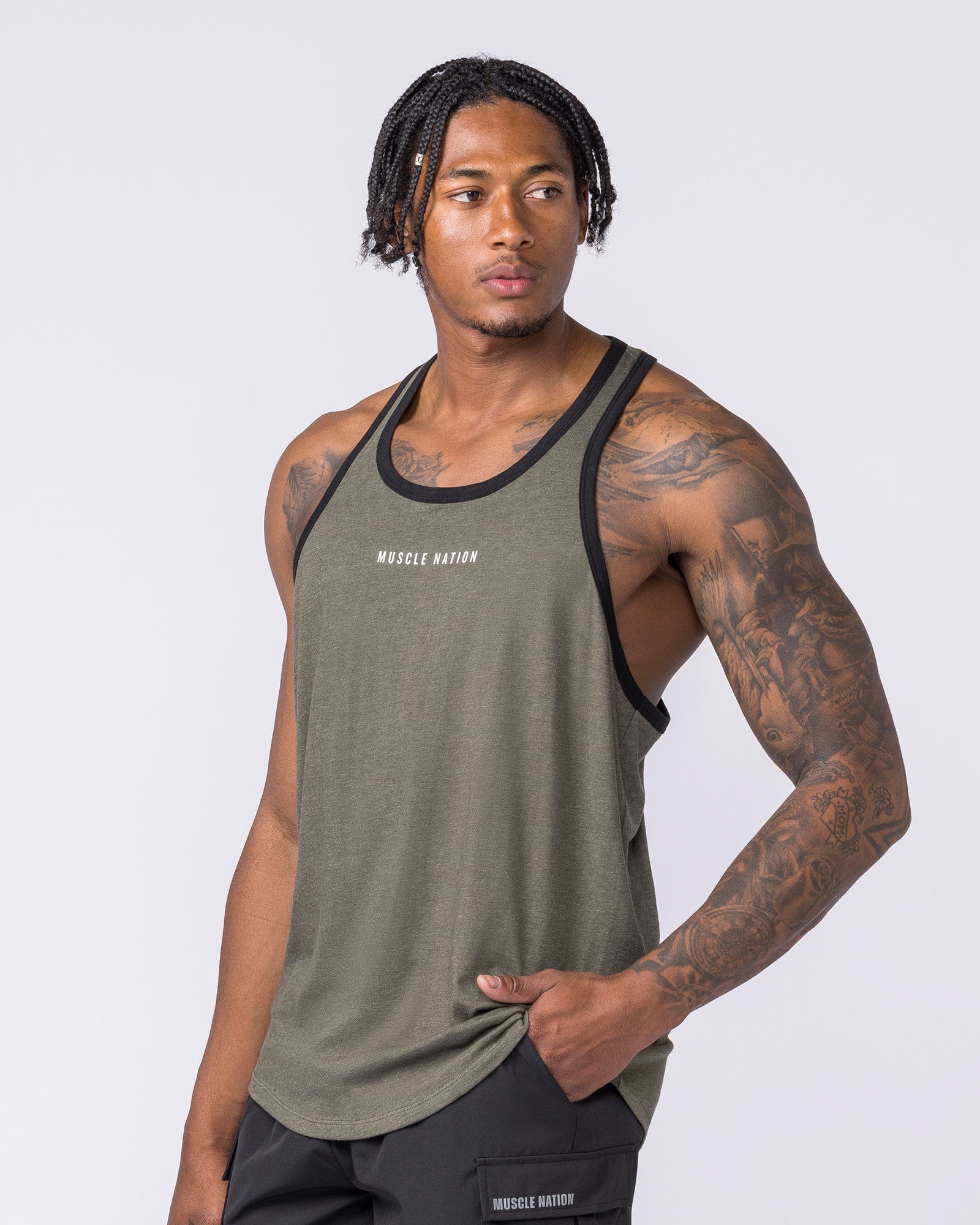 Muscle Nation Singlets & Tanks Striker Y Back Singlet - Dark Khaki Marl