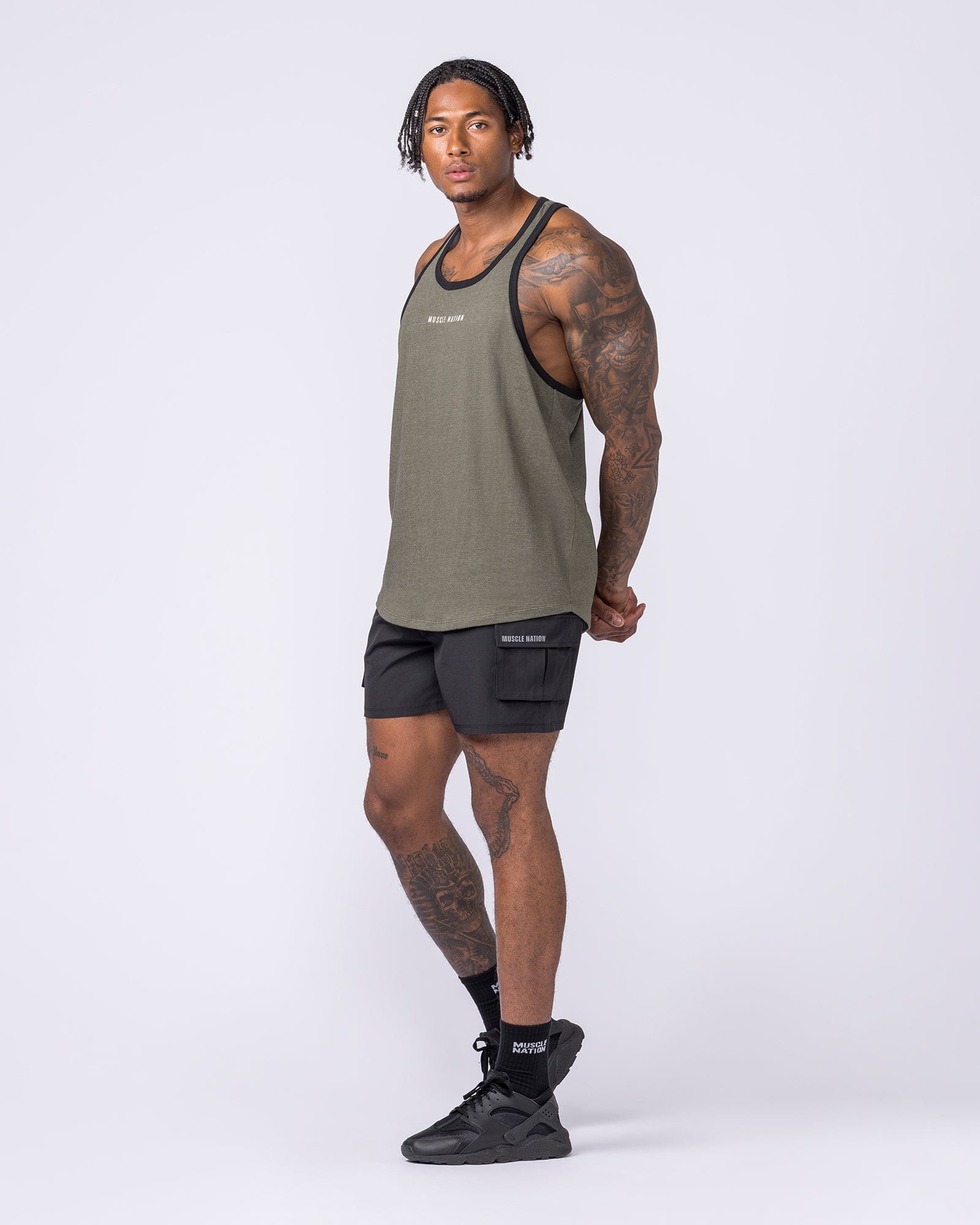Muscle Nation Singlets & Tanks Striker Y Back Singlet - Dark Khaki Marl
