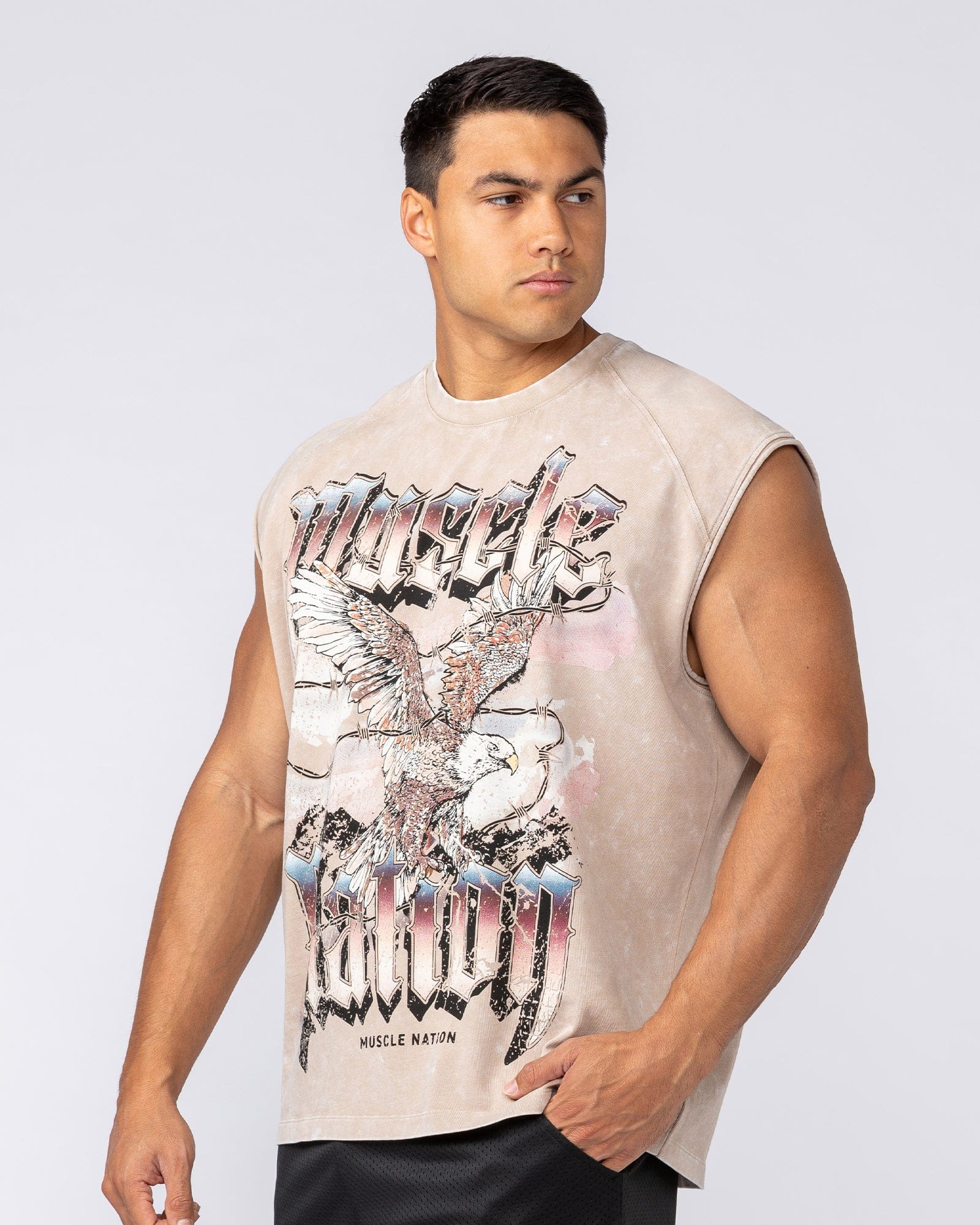 Muscle Nation Singlets & Tanks Take Flight Vintage Boxy Muscle Tank - Washed Beige
