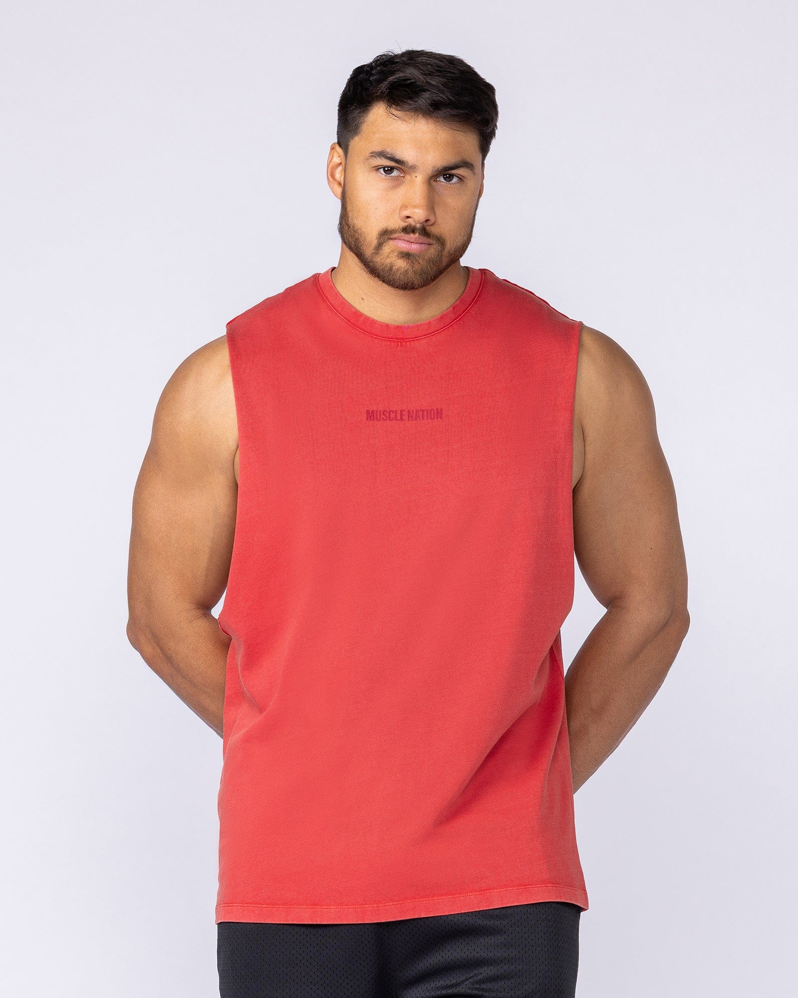 Muscle Nation Singlets & Tanks Vintage Training Drop Arm Tank - Washed Red
