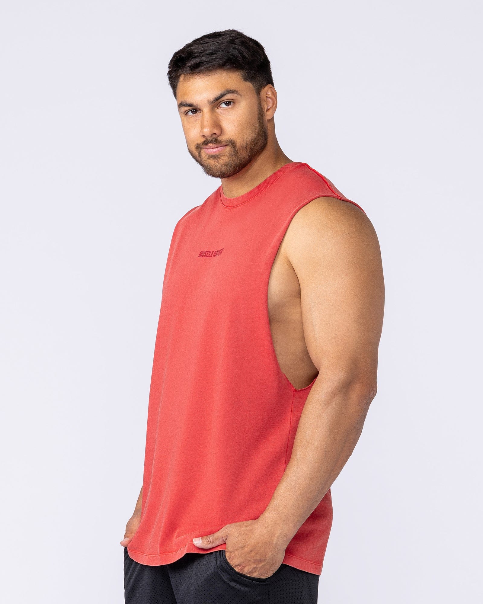 Muscle Nation Singlets & Tanks Vintage Training Drop Arm Tank - Washed Red