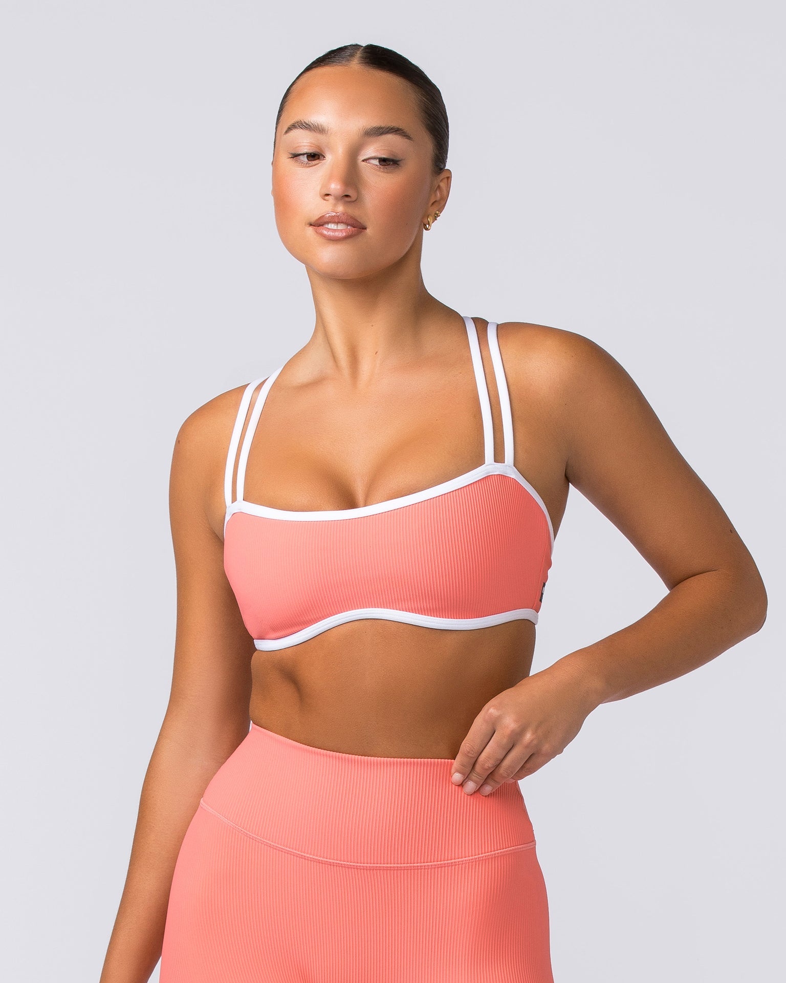 Curves Rib Bralette - Sunset Coral Stripe Print, Muscle Nation