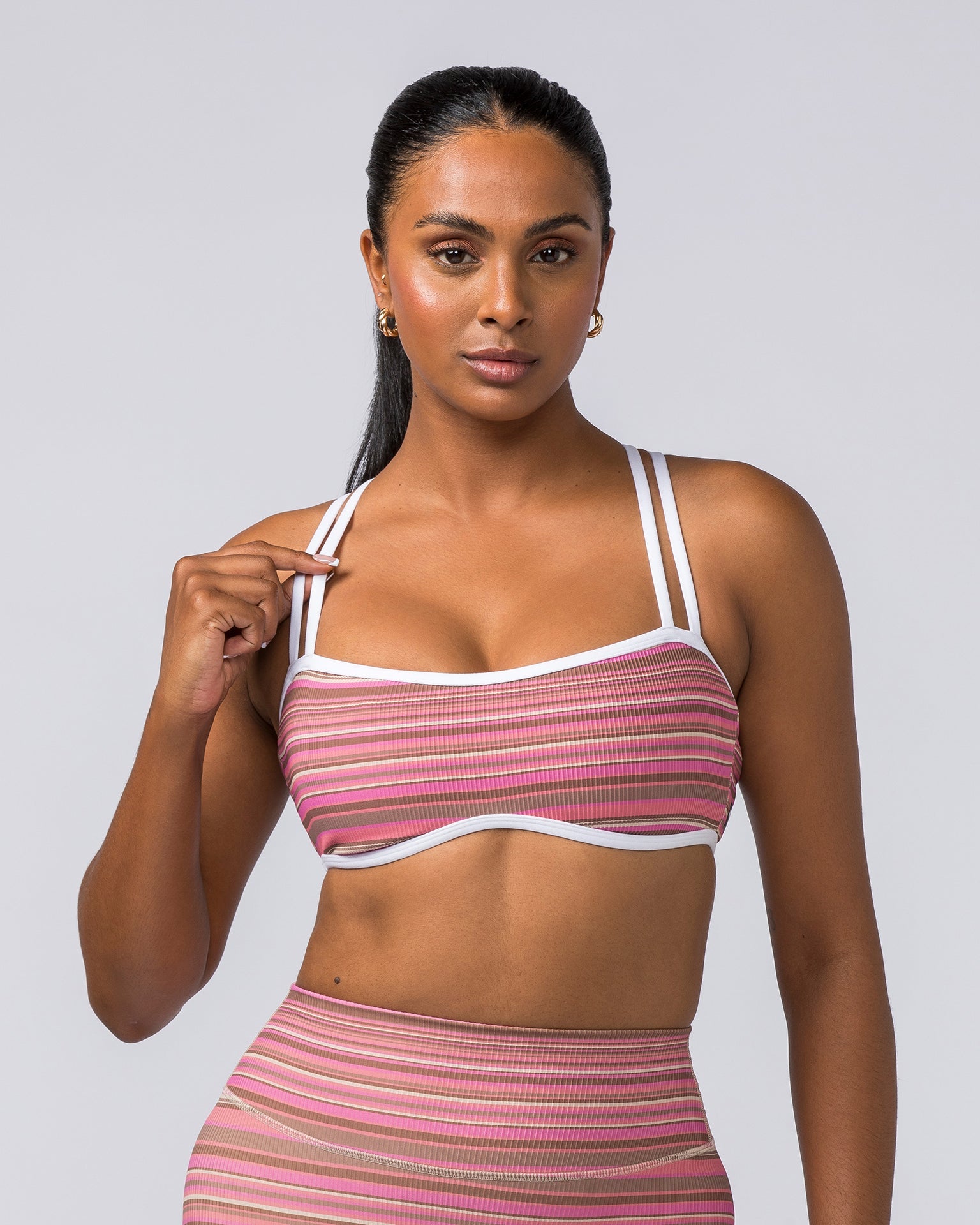 Curves Rib Bralette - Sunset Coral Stripe Print, Muscle Nation
