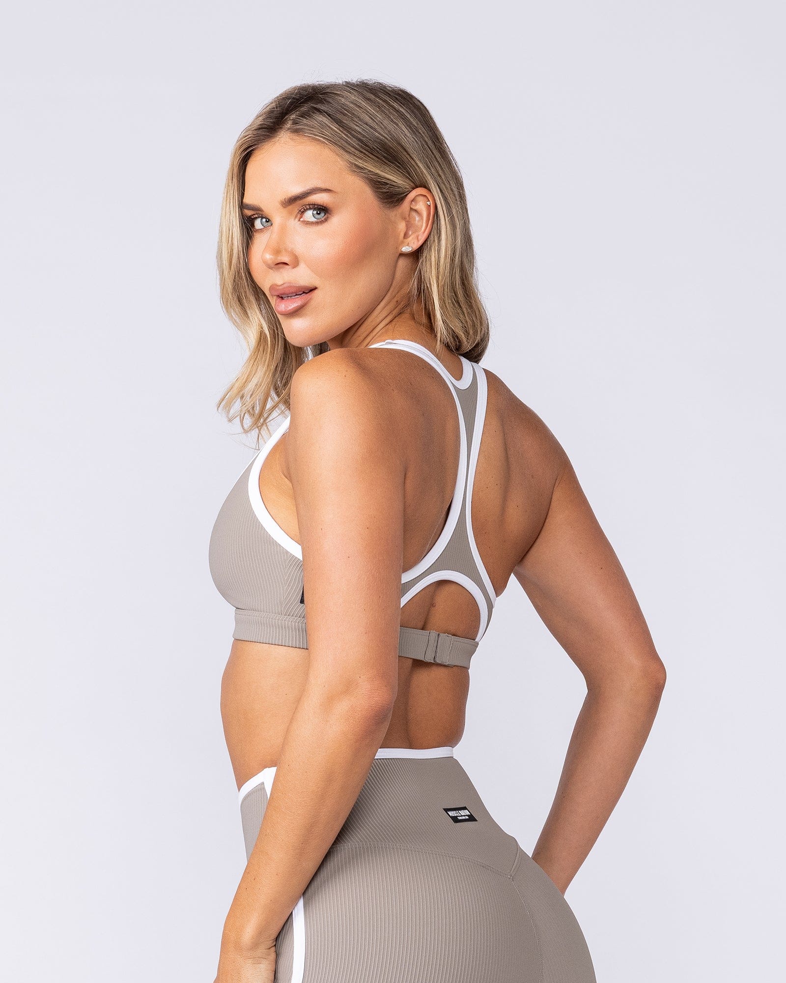 Muscle Nation Sports Bras Drew Rib Bra - Oat / White