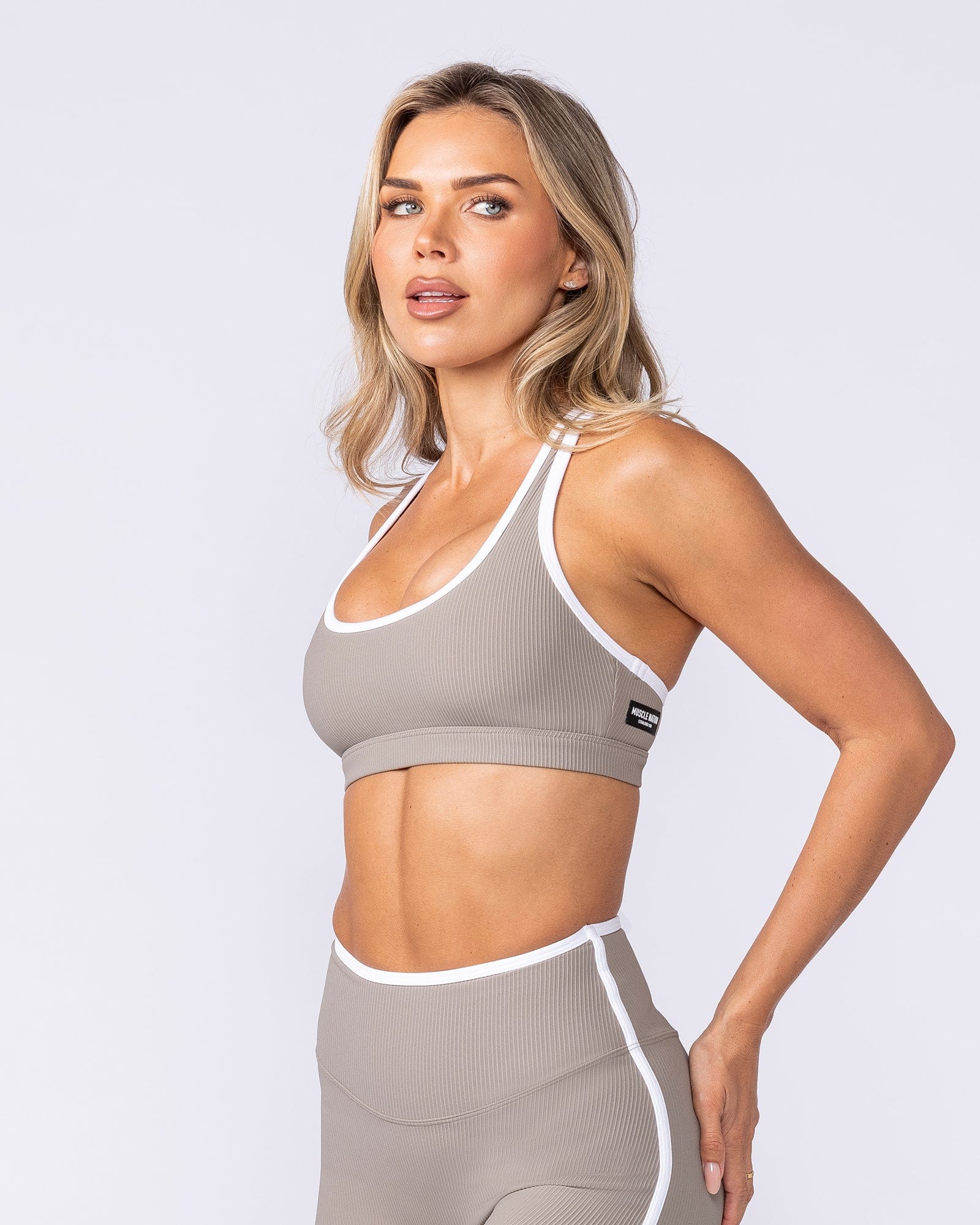 Muscle Nation Sports Bras Drew Rib Bra - Oat / White