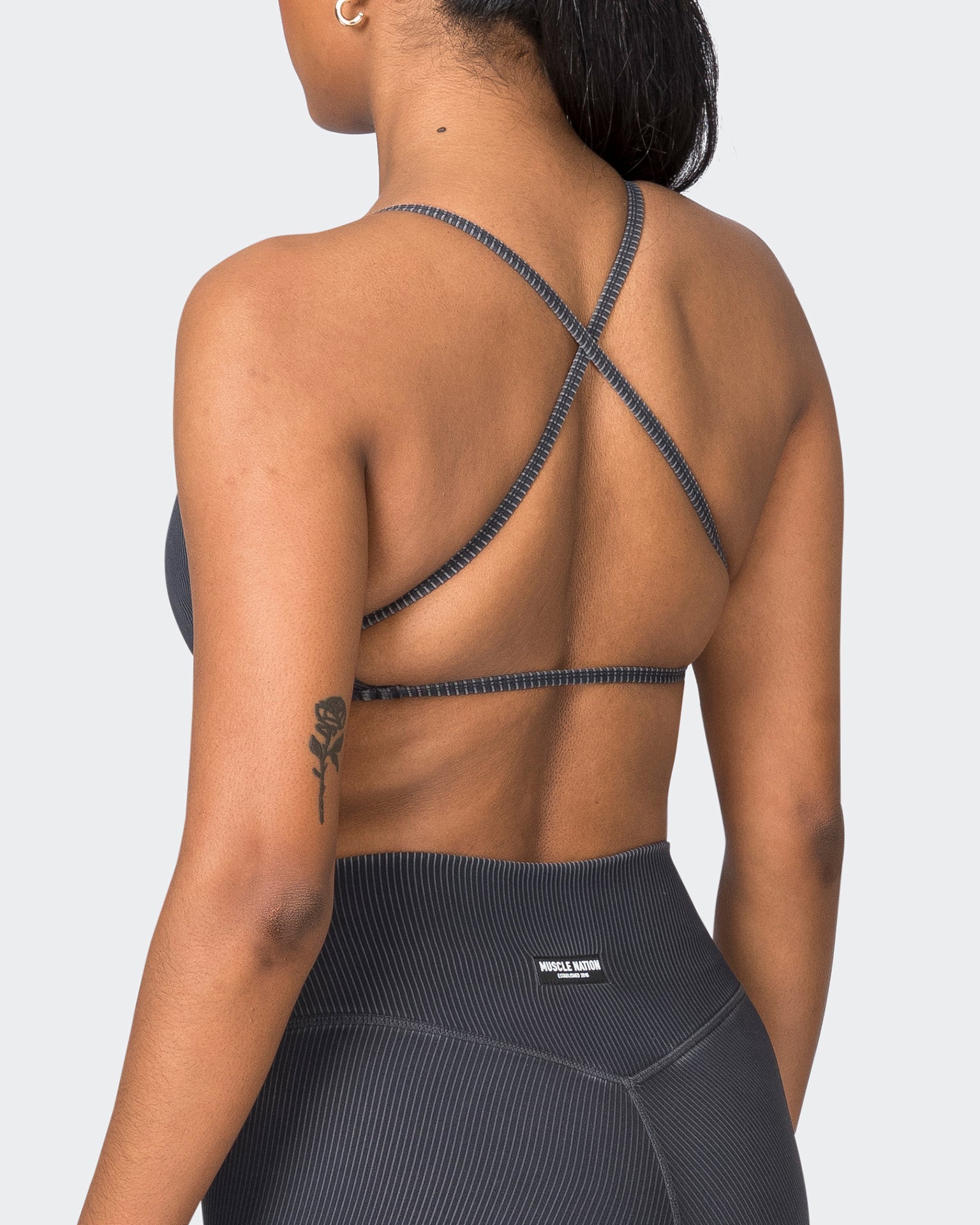 Muscle Nation Sports Bras Essence Vintage Rib Bralette - Washed Black