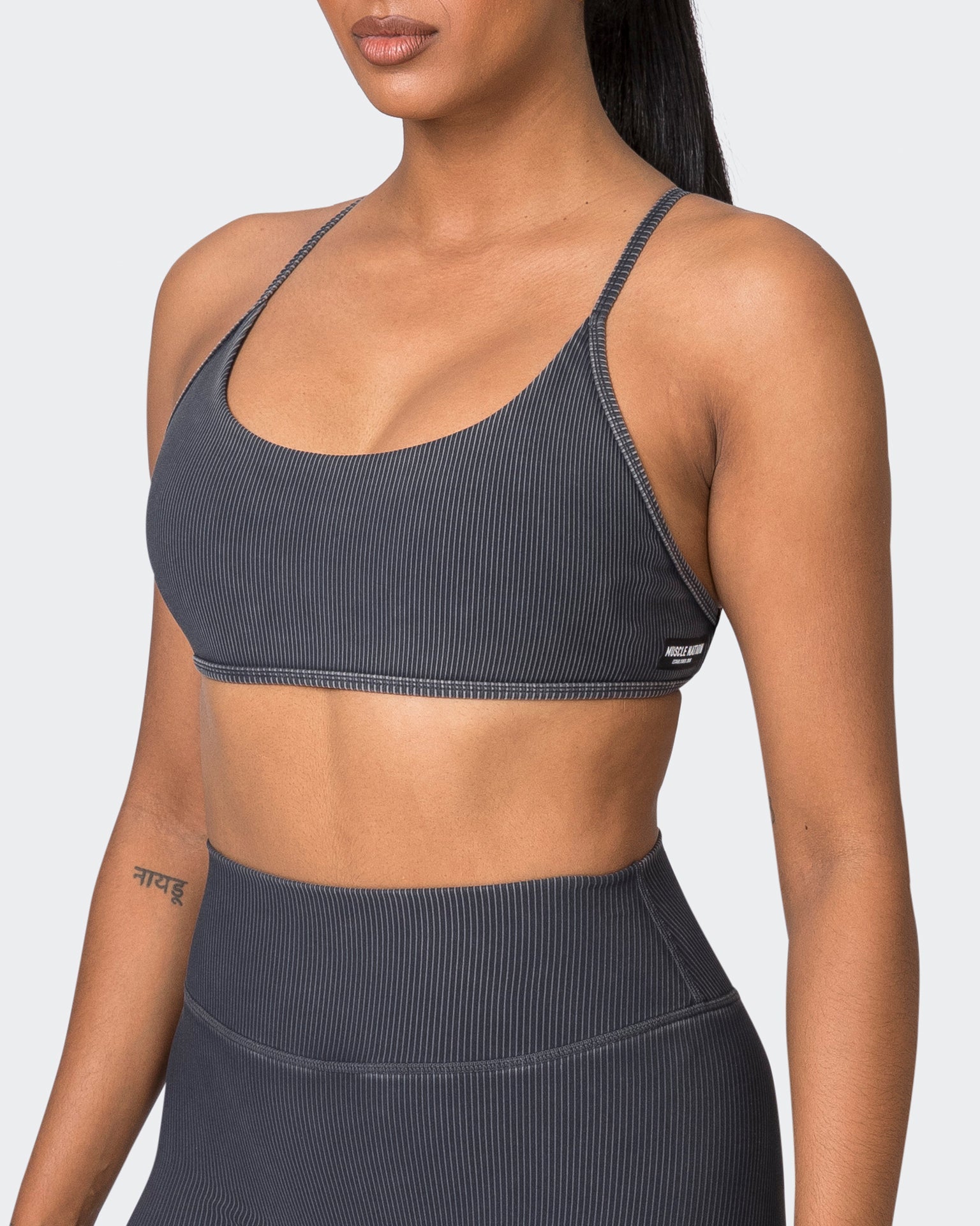 Muscle Nation Sports Bras Essence Vintage Rib Bralette - Washed Black